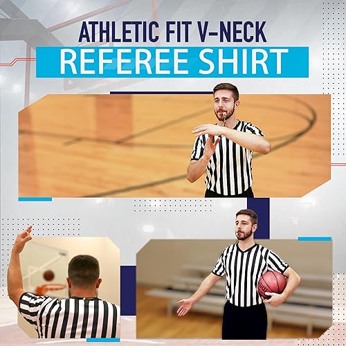 Vista 3 de Murray Sporting Goods. - Camiseta de árbitro con cuello en V para hombre, diseño oficial de rayas en blanco y negro, camiseta