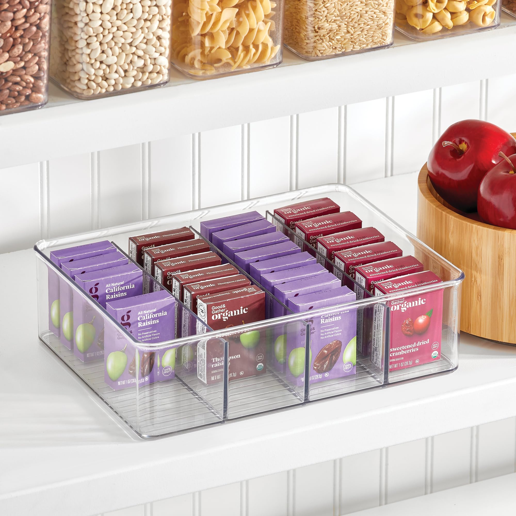 iDesign Aufbewahrungsbehälter für Teebeutel oder Süßungsmittel in Speisekammer oder Schrank, 4 Fächer, transparent, 2 Stück