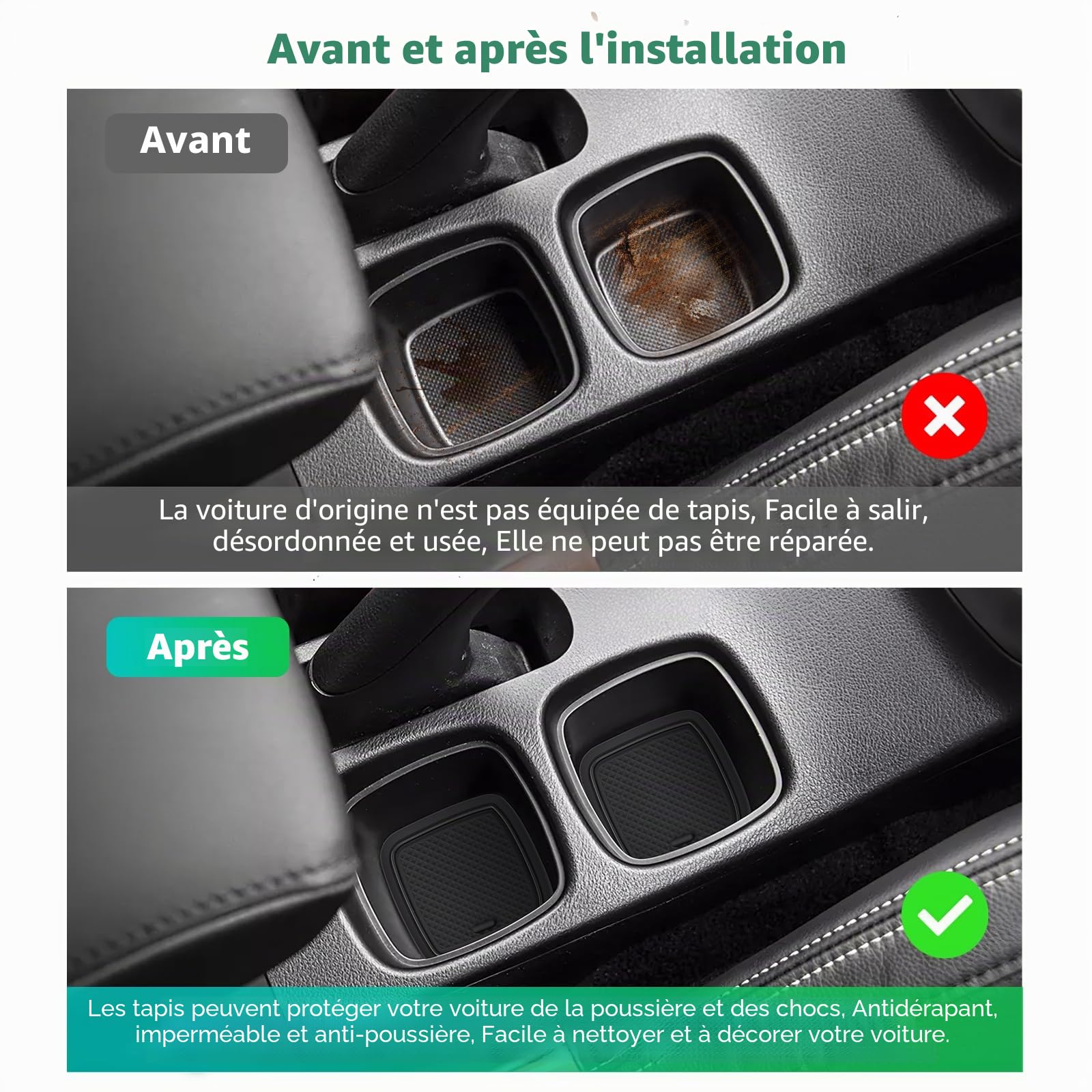 GAFAT Suzuki SX4 S-Cross Hybird III 2022-2024 2025 2026 Tapis Antidérapants, Tapis en Caoutchouc Console Centrale, Porte-Gobelet, Couture Porte, Suzuki S-Cross Accessoires (Noir)