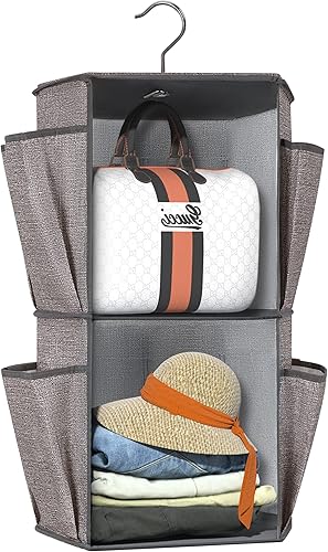 Libeder Organizador giratorio de armario de 2 niveles, organizador de armario colgante y almacenamiento con 12 bolsillos, organizador de estantes