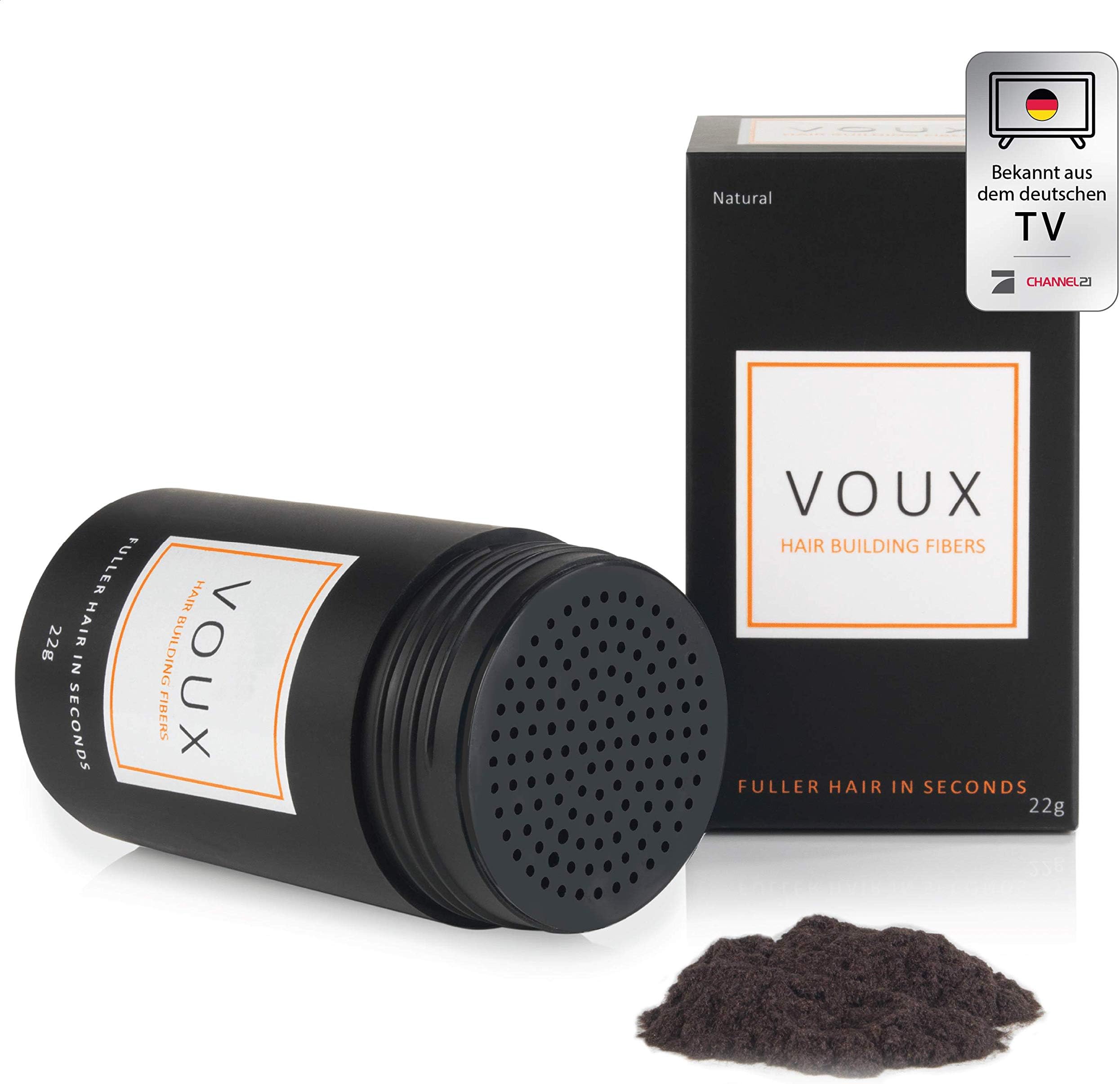 VOUX Hair fibres. Professional Keratin Hair Loss Concealer. 100% Natural Hair Building Fibres. Thickens your Hair instantly. Premium Quality. For Men and Women โ 22g (Dark Brown)