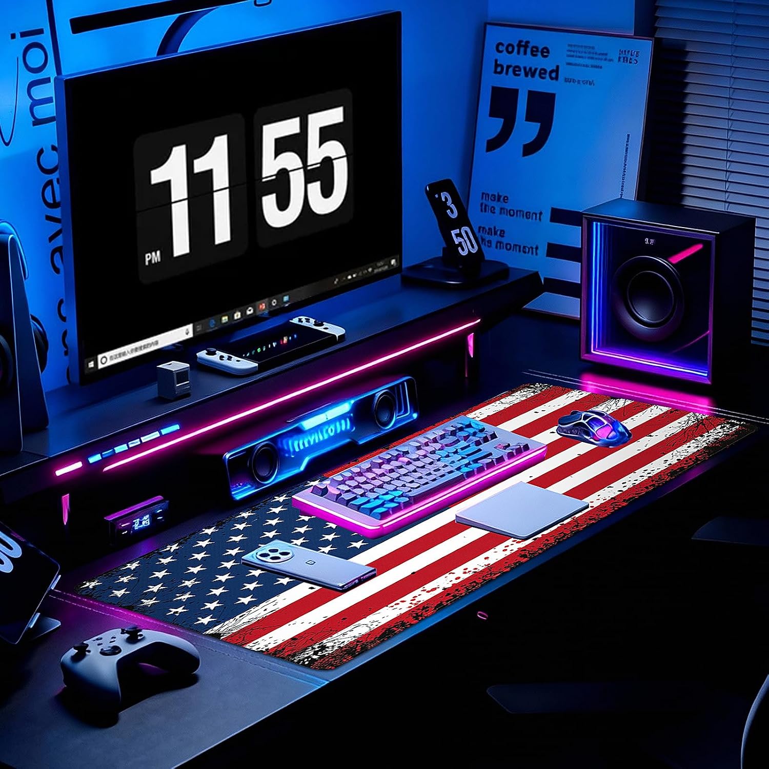 Gaming Desk Mat with Silky Smooth Surface & Exquisite Patterns,31.5x11.8 Inches Large-Sized Mouse Pad, Perfect for Extended Gaming,Work,and Home Office Decor (American Flag 3) image 3