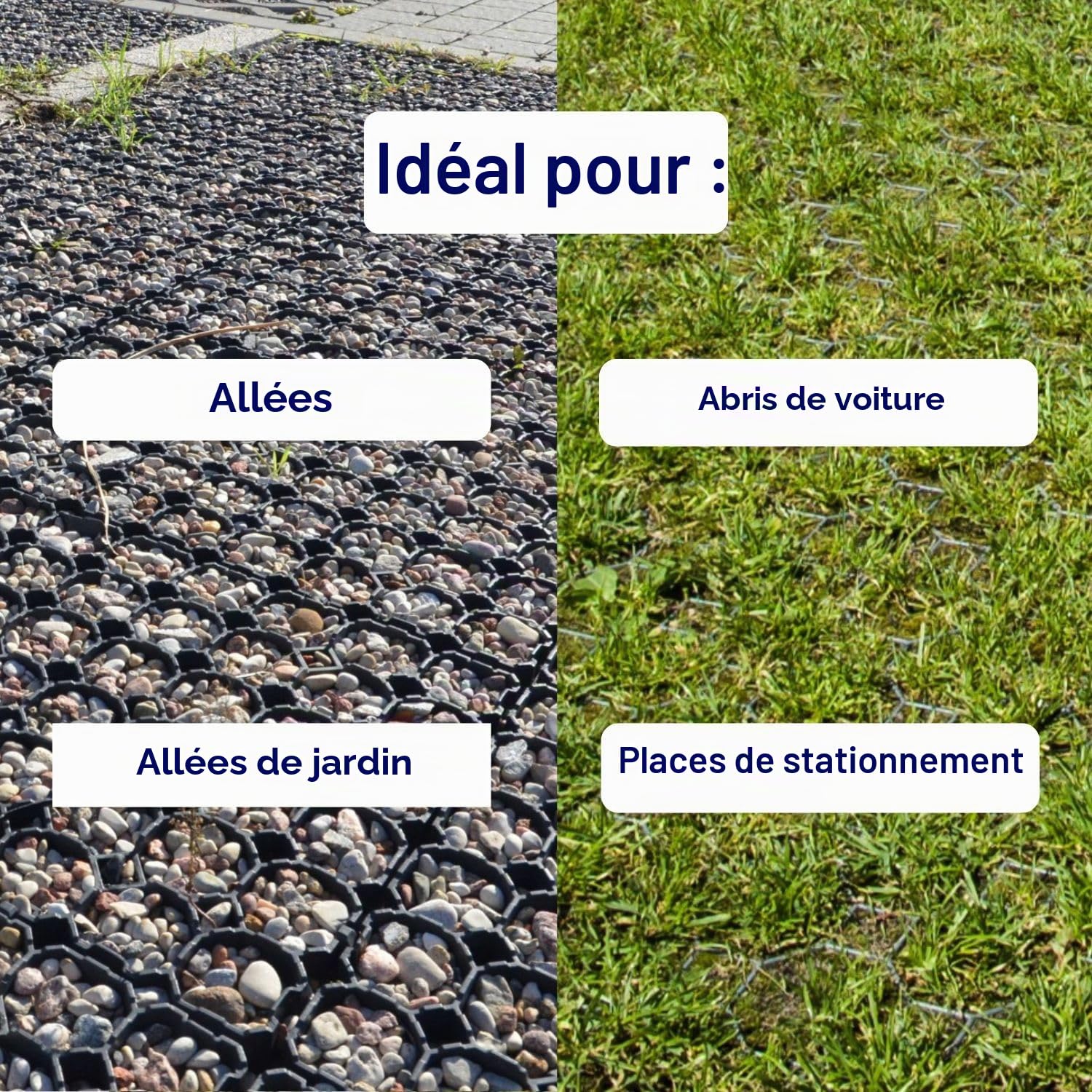 ViD Lot de 10 grilles de pelouse/nid d'abeille, 50 x 50 x 4 cm, vertes, plaques de paddock, dalles de gazon, alvéoles de sol, dalles de trottoir