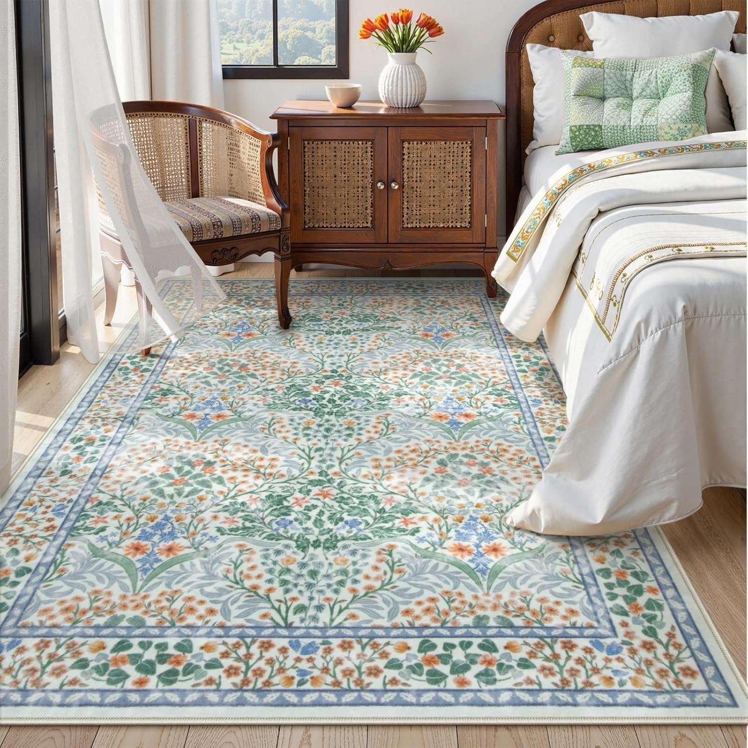 Tapis de salon vintage multicolore floral 155 x 215 cm