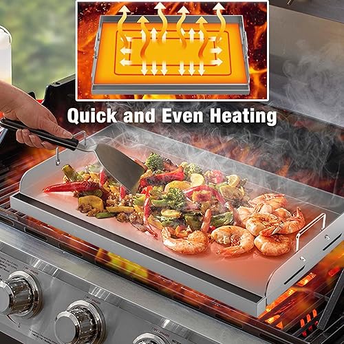 Miniatura 5 de Barbqtime Plancha universal para cocinar freír para parrilla de gas, plancha de metal de 25 x 16 pulgadas, placa superior plana para estufa de