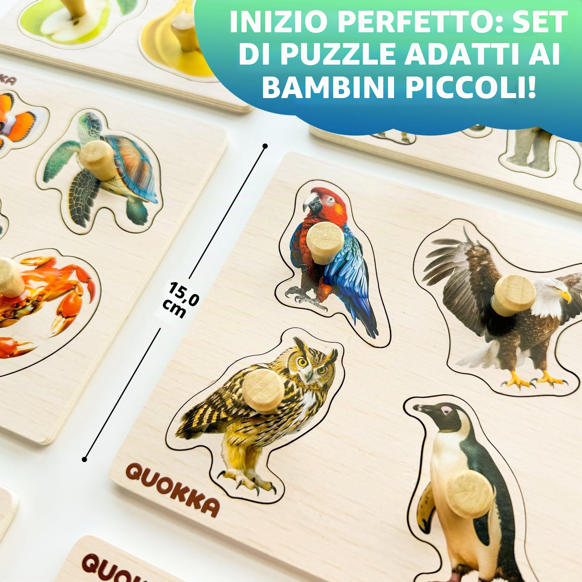 QUOKKA Puzzle Legno Bambini 1 2 3 Anni – 6 Montessori Giochi Legno - Puzzle 18 Mesi con Animali Realistici – Giocattolo Educativo Regalo per Bambini e Bambine 2 3 4 Anni