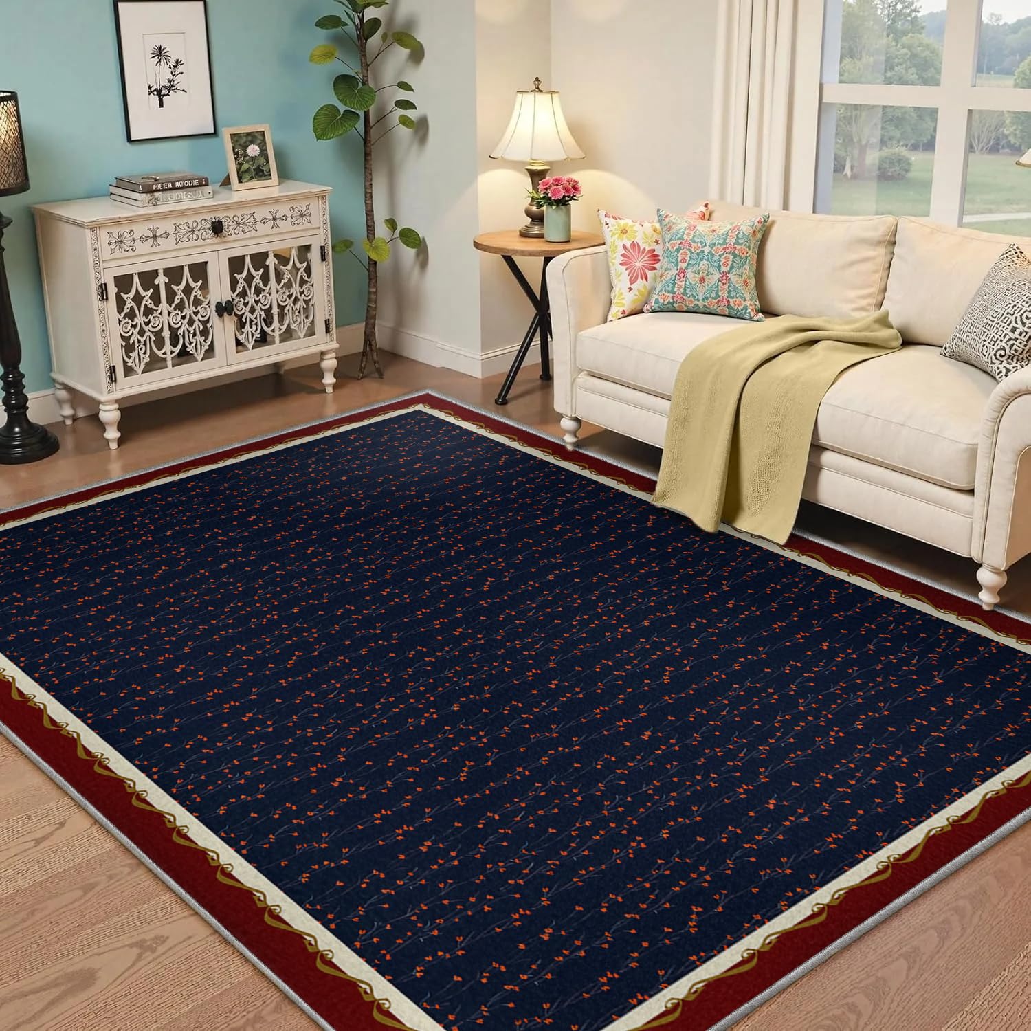 Tapis fleuri d'entrée style chinoiserie pour la décoration du bureau