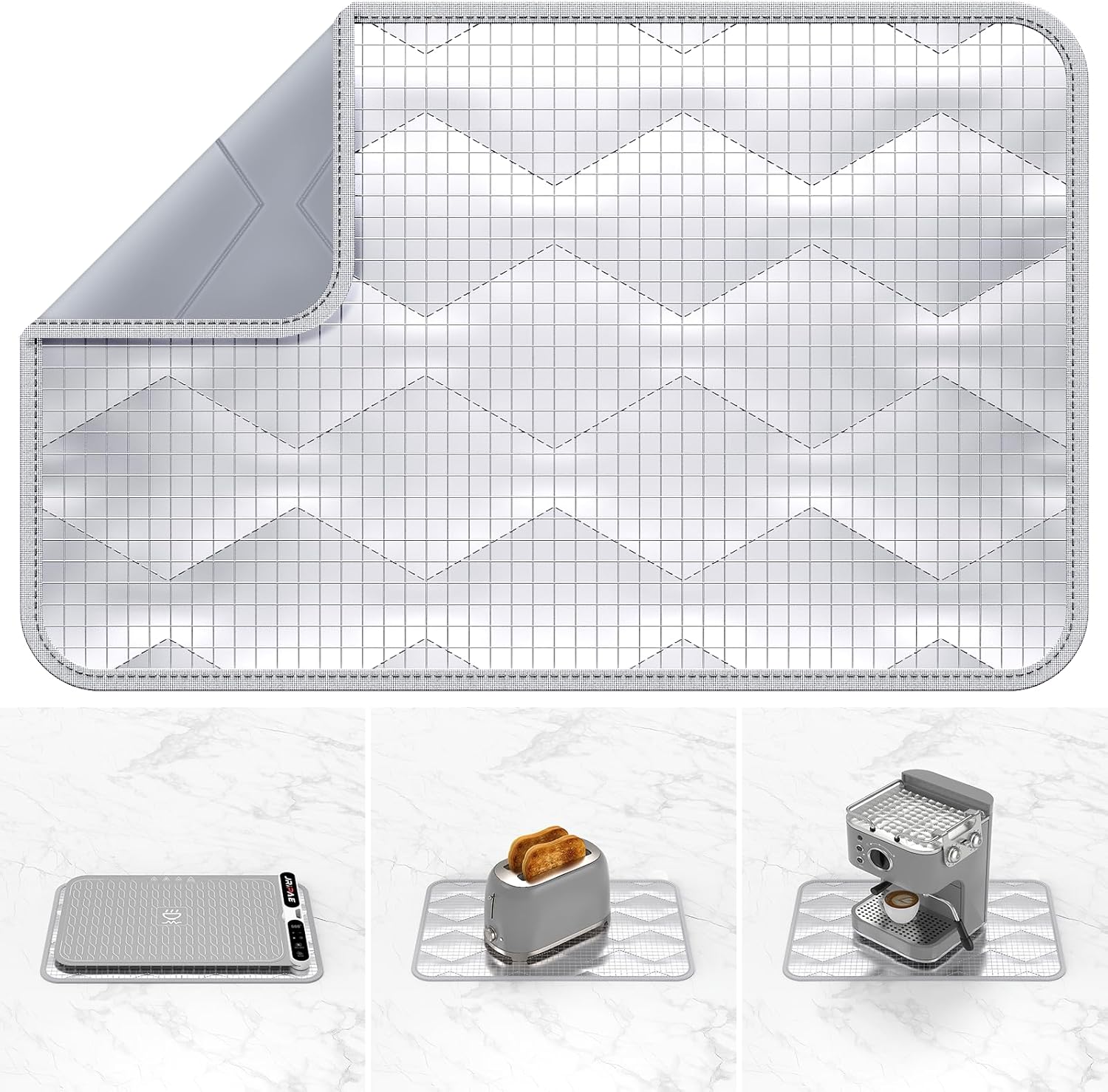 Heat-Resistant Mat for Food Warmers, 43"x15" Foldable Countertop Protector for Food Warming Mats, Air Fryers and Coffee Makers, Reduces Heat Transfer by 50%, Waterproof, Oil-Resistant