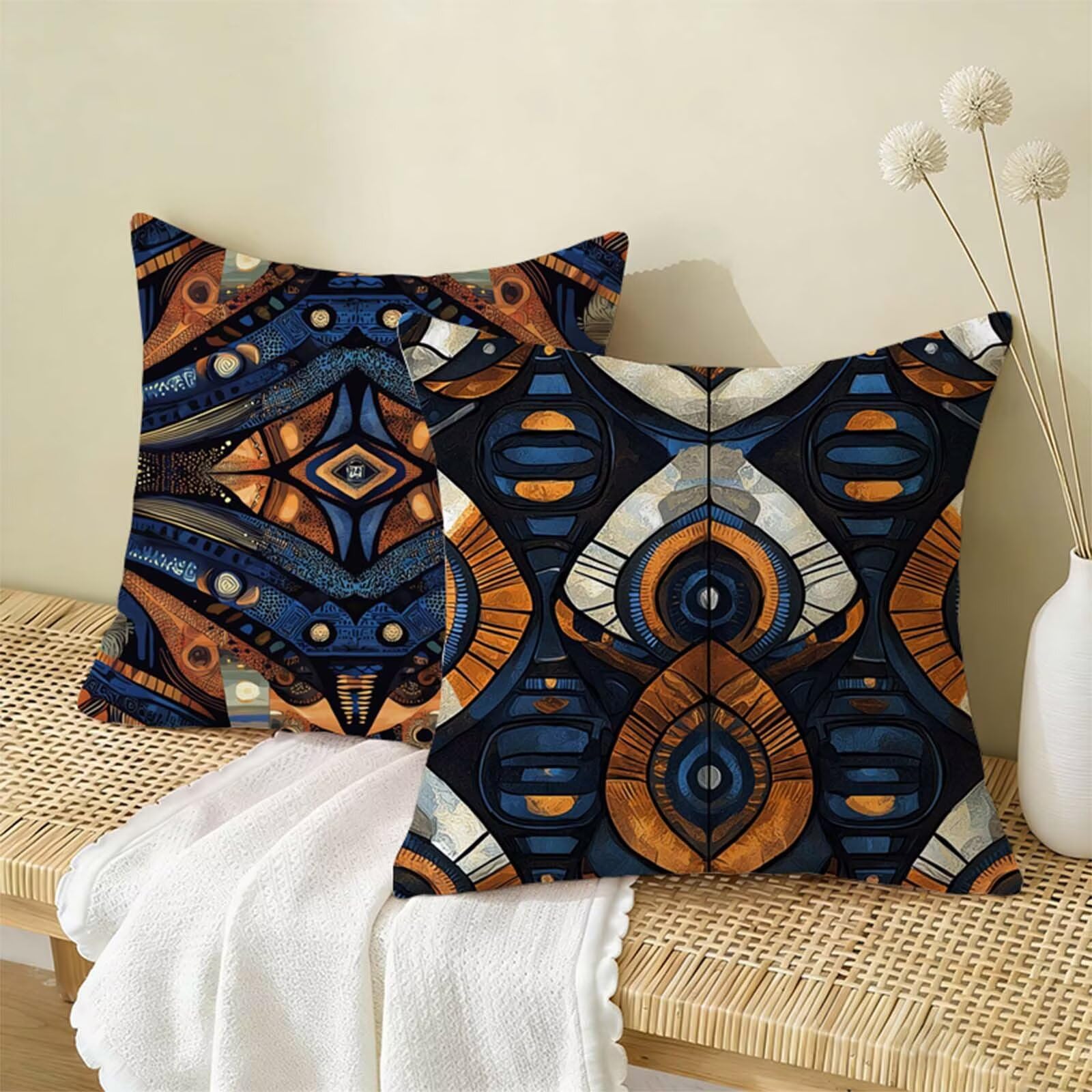 Housse Coussin 80x80 cm Brun Lot de 2,Géométrie Housse de Coussin Lin,Doux Confort Taies d'oreiller Imperméable Extérieur,Fermeture Éclair,Lavable en Machine,Canapé,Chambre,Fauteuil,Cadeaux X-734