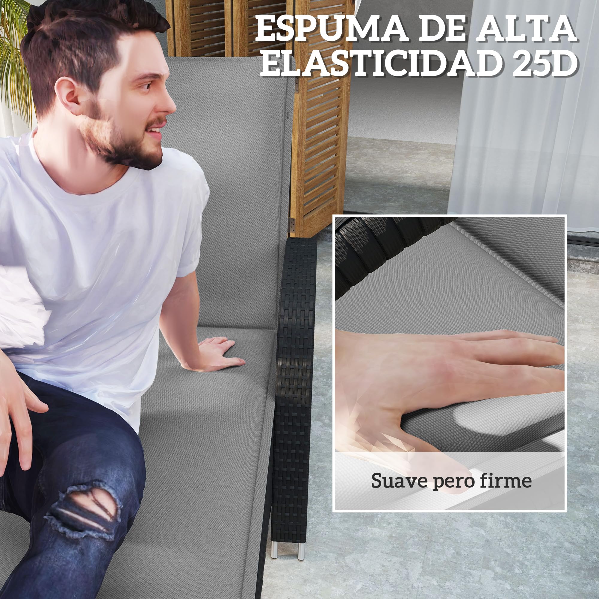 Outsunny Pack 2 Cojines para Tumbonas Plegables Colchonetas para Tumbonas de Jardín Exterior 193x58x6 cm con Correas de Sujeción Protección UV Resistente a Salpicaduras Gris