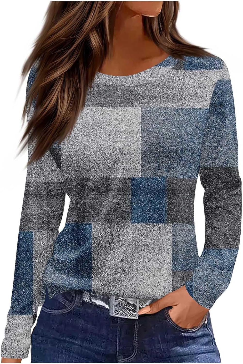 Tops for Women 2025 Trendy Long Sleeve Shirts Dressy Casual Crewneck Loose Fit Tunic Blouses Cotton Tshirts