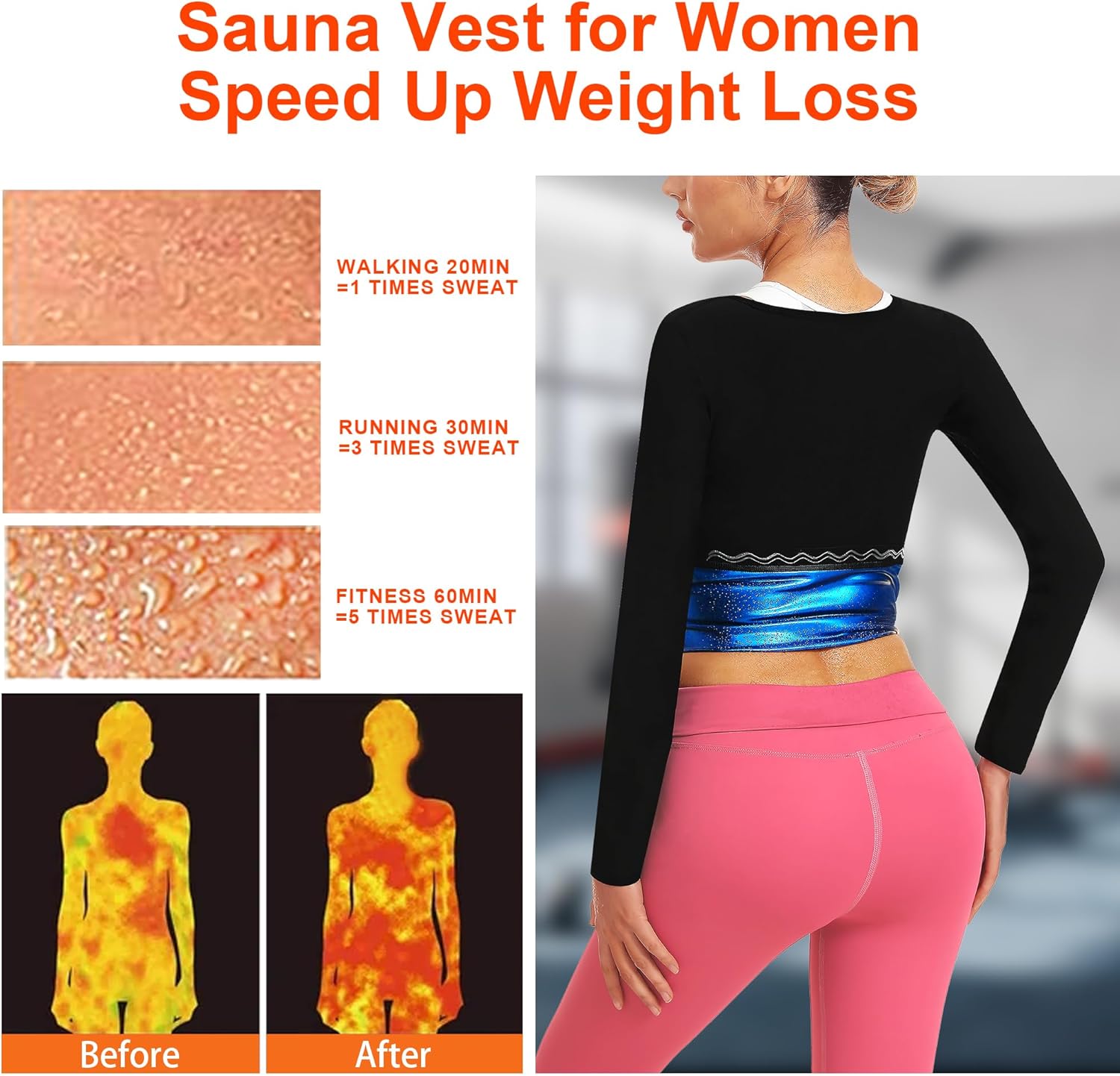 Sauna Shirt for Women Sauna Waist Trainer for Women Weight Loss Sauna Suit Workout Sauna Vest Zipper Body Shaper - Image 5