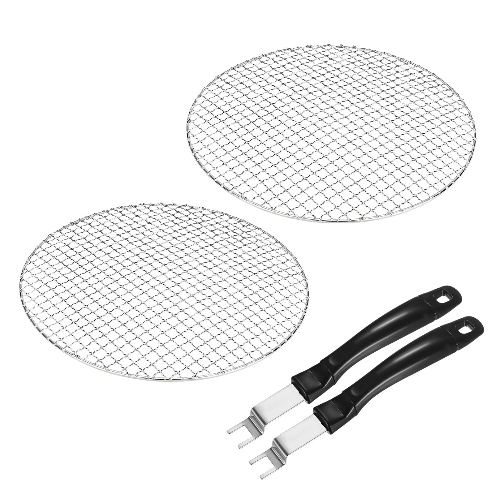 M METERXITY Pack de 4 Rejillas Enfriadoras, 13.8" Redondas de Acero Inoxidable 201 con Elevador Pinza para Parrilla/Asar/Cocer al Vapor/Hornear, Rejilla de Alambre Cruzado [Tono Plata]