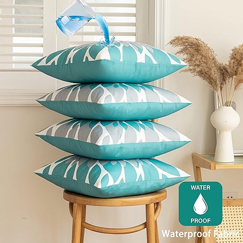 Miniatura 7 de Qahing Paquete de 4 fundas de almohada impermeables para exteriores de 18 x 18 pulgadas, decorativas, cuadradas, para muebles de patio, sofá, tienda