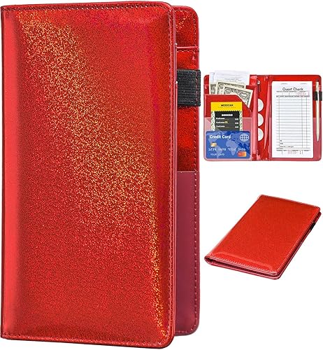 Libreta organizadora para camarera Book&Waitstaff de piel con brillos y cartera y bolsillo con cierre lindo organizador con bolsillo para monedas