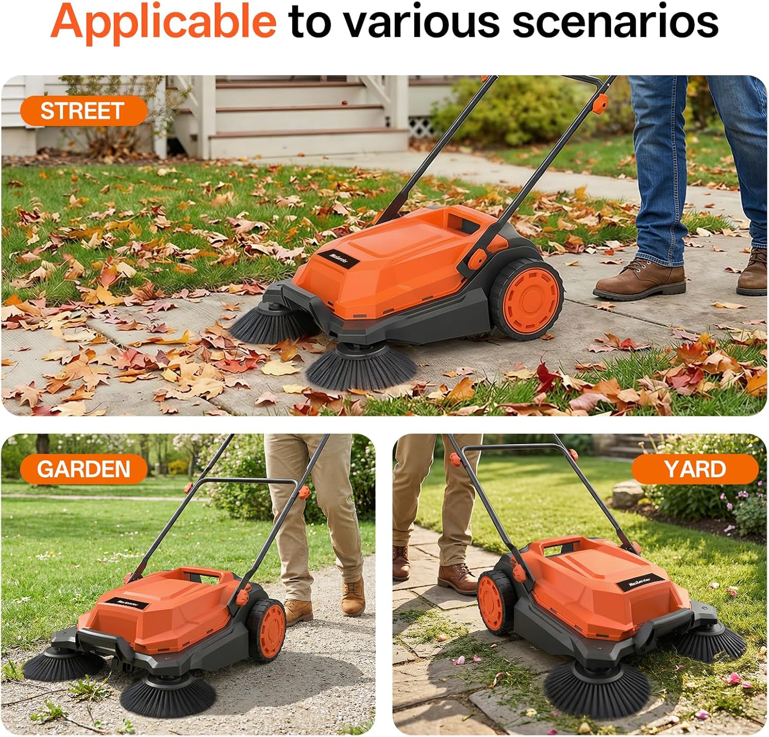 MAXLANDER Walk-Behind Manual Lawn Sweeper, 26-Inch Wide Coverage, Adjustable Height Folding Handle, 6.3GALCapacity Collection Hopper for Lawn, Yard and Garden