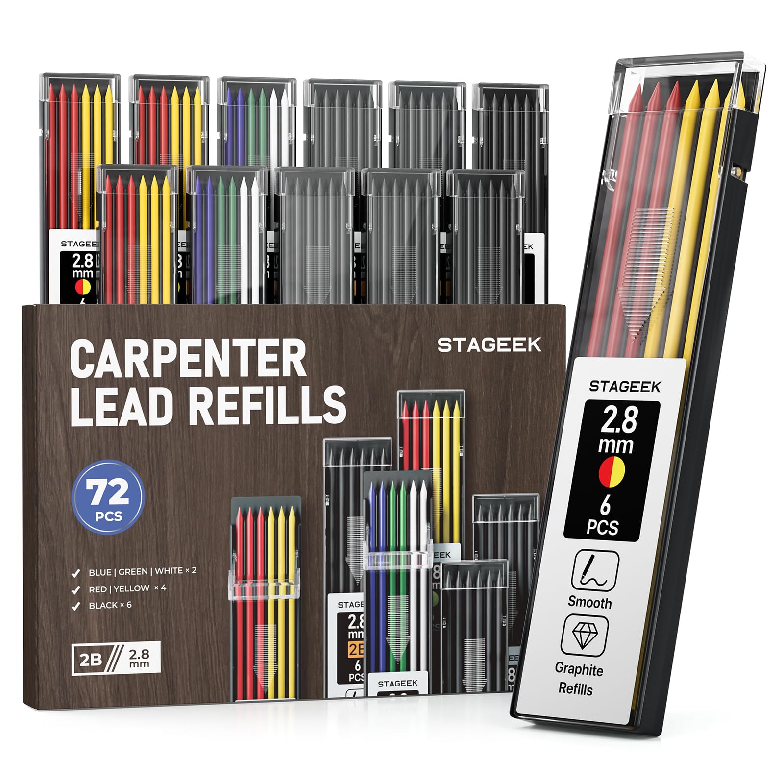 STAGEEK 12 Pack 2.8mm Lead Refills with 6 Assorted Colors