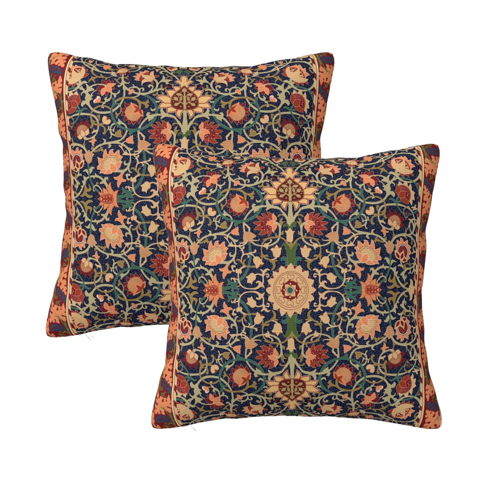 Keebik William Morris Vintage Floral Throw Pillow Covers Set of 2 Cushion Covers for Couch Home Bed Living Room Decorative Pillow Cases 18x18 Inch