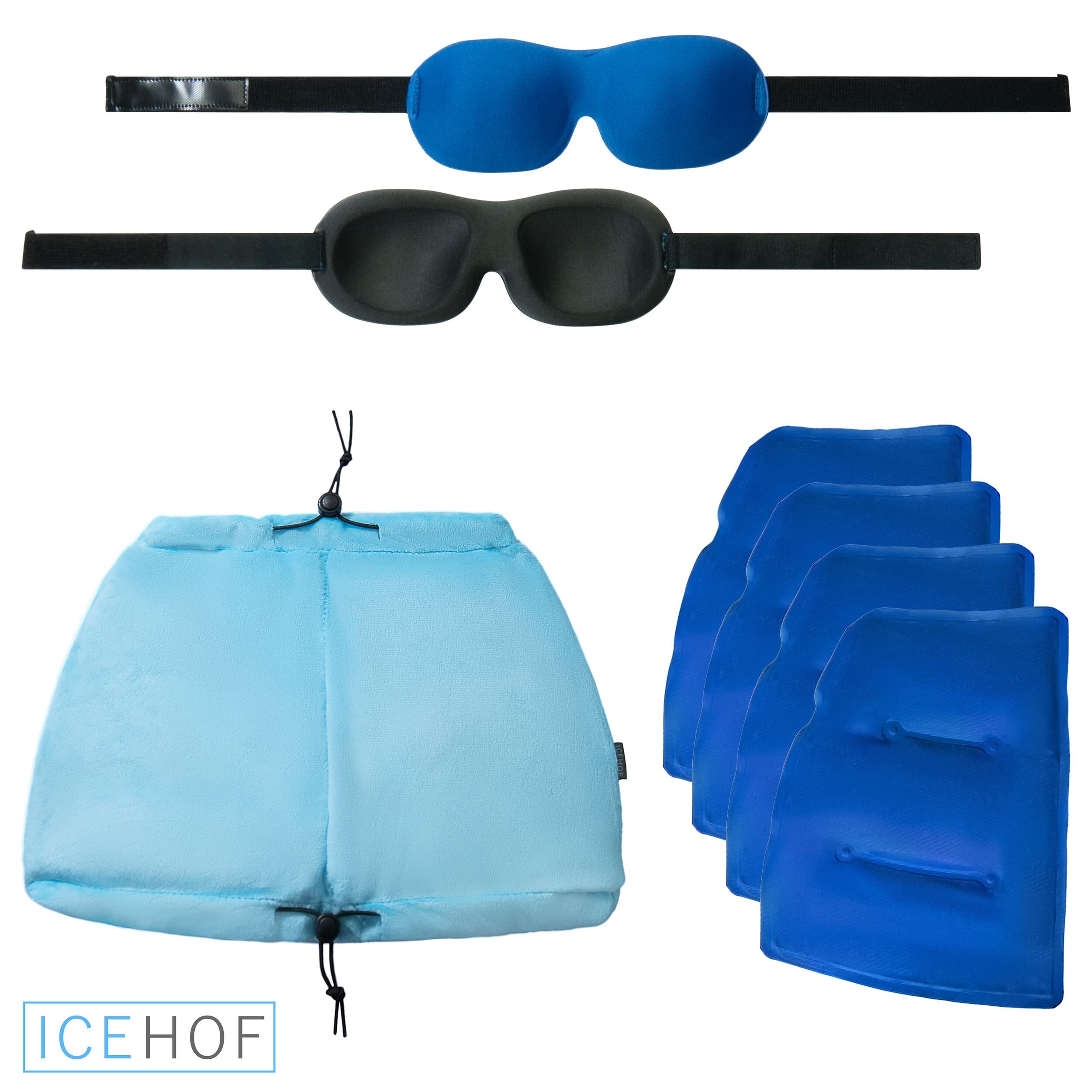 ICEHOF Cappello di raffreddamento con 4 impacco freddo gel rimovibili & maschera per dormire 3D - cappello rinfrescante in gel per la terapia chimica - Ice Cap emicrania - mal di testa