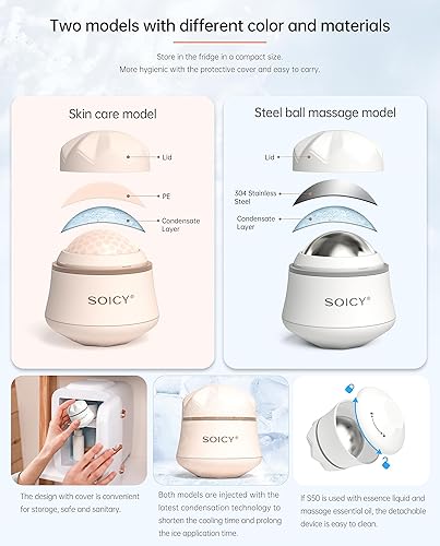 Miniatura 6 de Hanmier Rodillo facial de acero inoxidable para ojos y cara Rodillo de masaje de hielo de rotación de 360 grados Rodillo de masaje de hielo