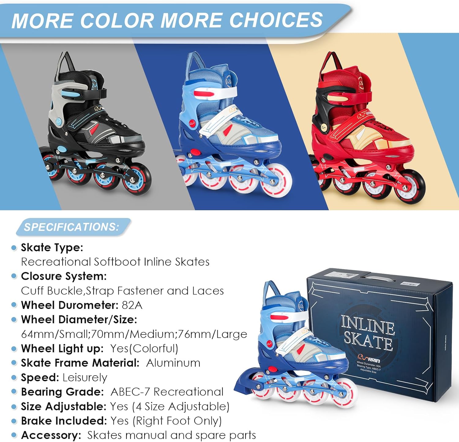Adjustable Kids Inline Skates for Boys Girls with Full Light Up Wheels - Roller Skates for Kids Ages 6-12, Toddler Ages 3-5, Youth Women Beginners Outdoor Indoor