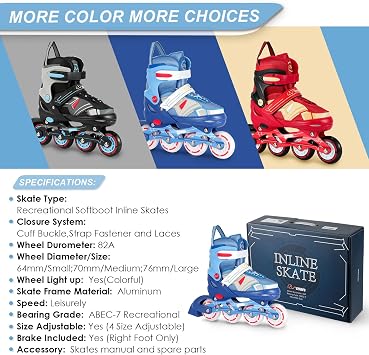 Adjustable Kids Inline Skates for Boys Girls with Full Light Up Wheels - Roller Skates for Kids Ages 6-12, Toddler Ages 3-5, Youth Women Beginners Outdoor Indoor