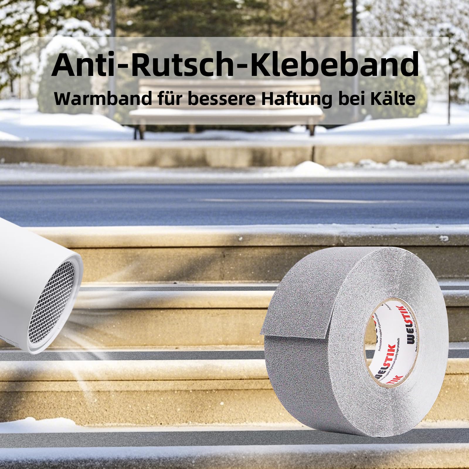 WELSTIK Cinta adhesiva antideslizante, 50 mm x 20 m, para escalones, cinta adhesiva antideslizante, alta tracción para interiores y exteriores, resistente al agua, Gris