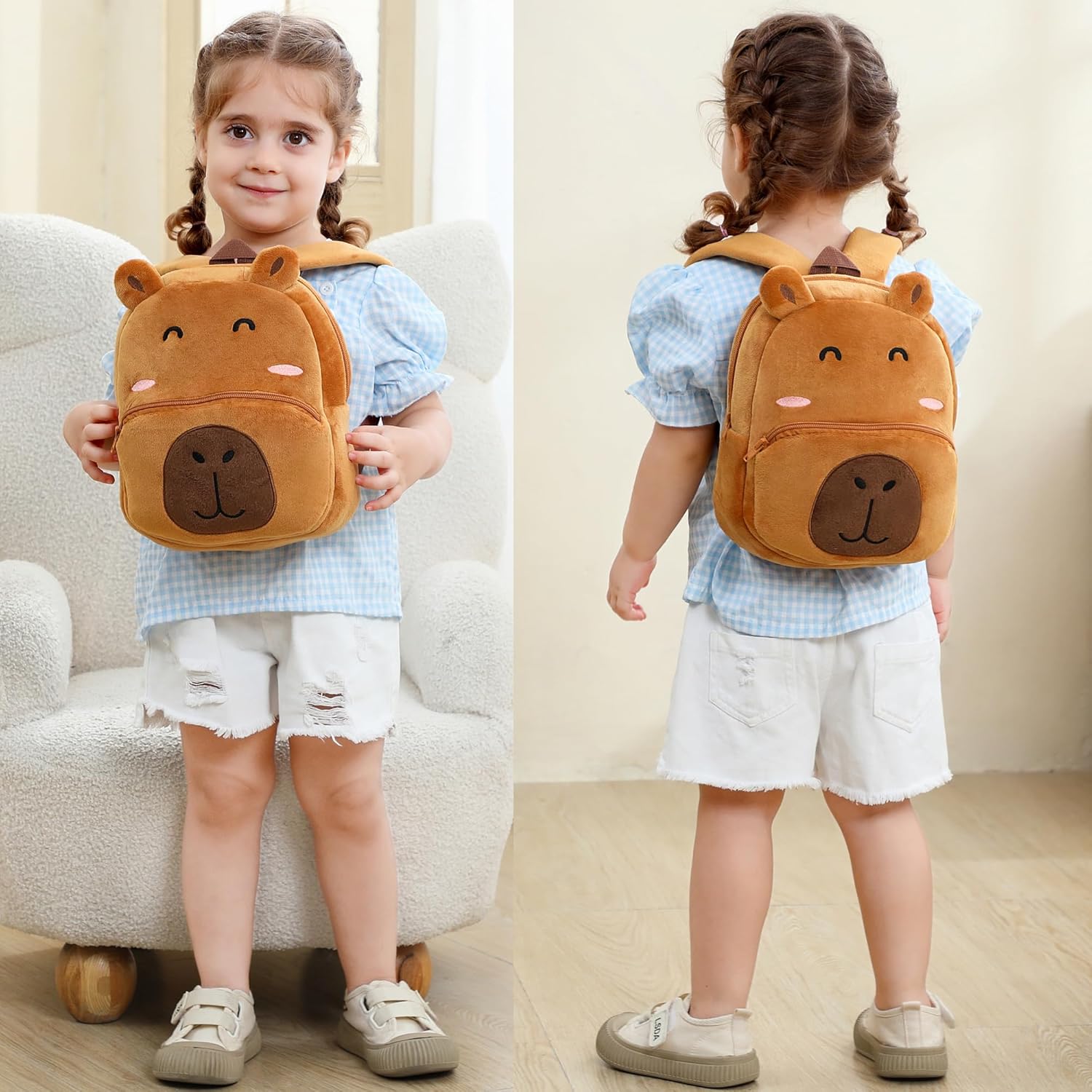 Unisex Baby Soft Plush Capybara Backpack Kids Cute Mini School Bag Daypack,Toddler Cartoon Little Backpack for Girls Boys 2-5 Years Old - Image 2