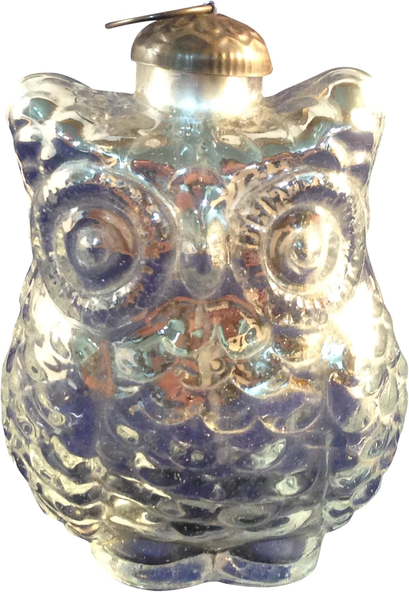 Colored Glass Owl Ornament with Brass Hanger (Silver)