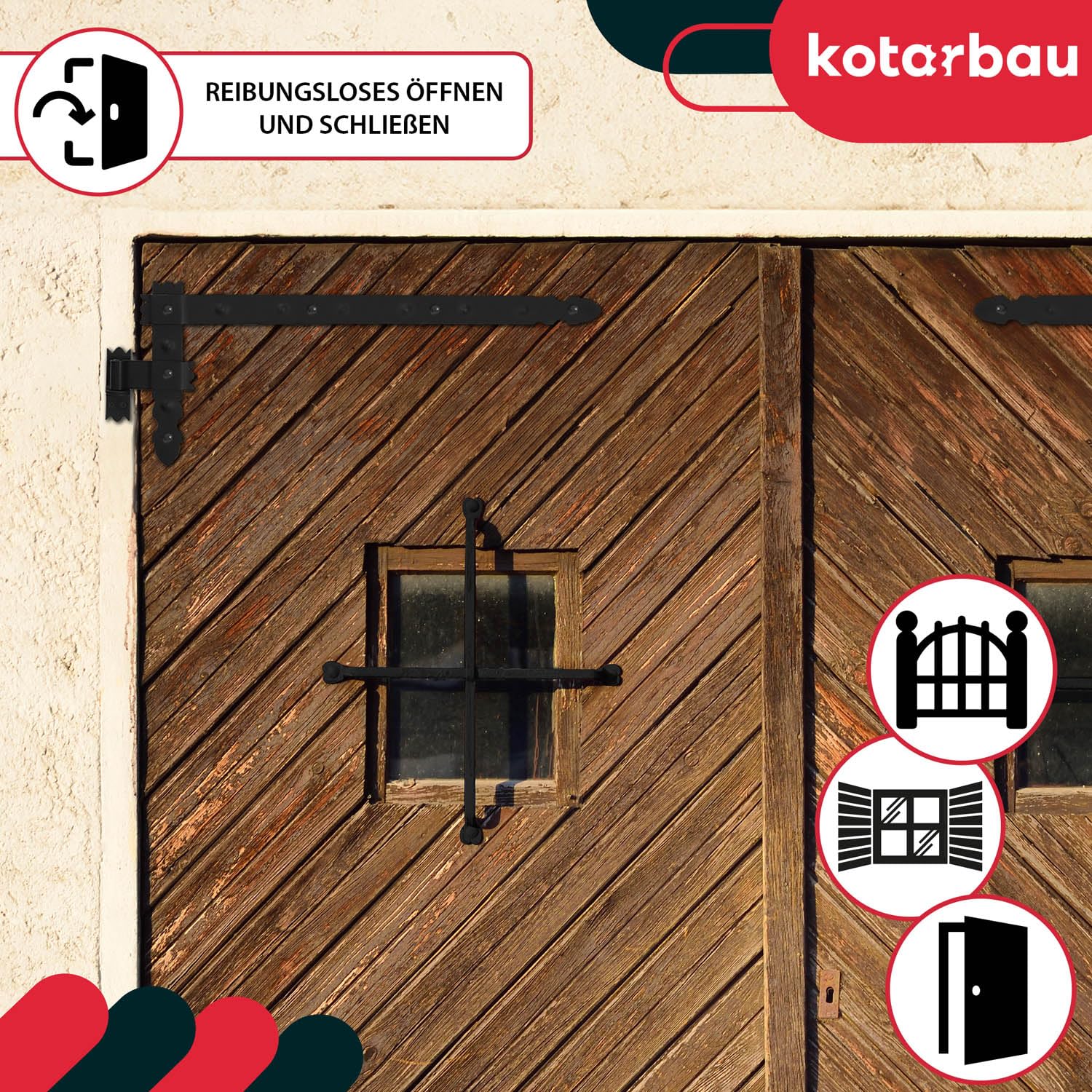 KOTARBAU® 4 x Bisagras angulares, Herraje para contraventanas, Puertas y portones, Bisagras en L 800 x 50 mm, 4 Bisagras para contraventanas de Madera, Bisagras Decorativas, 4 x Gozne + Quicio, Negro