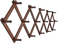Vista 12 de SKOLOO Percha de pared de acordeón con 16 ganchos, moderno perchero expandible para pared, madera maciza, color nogal oscuro