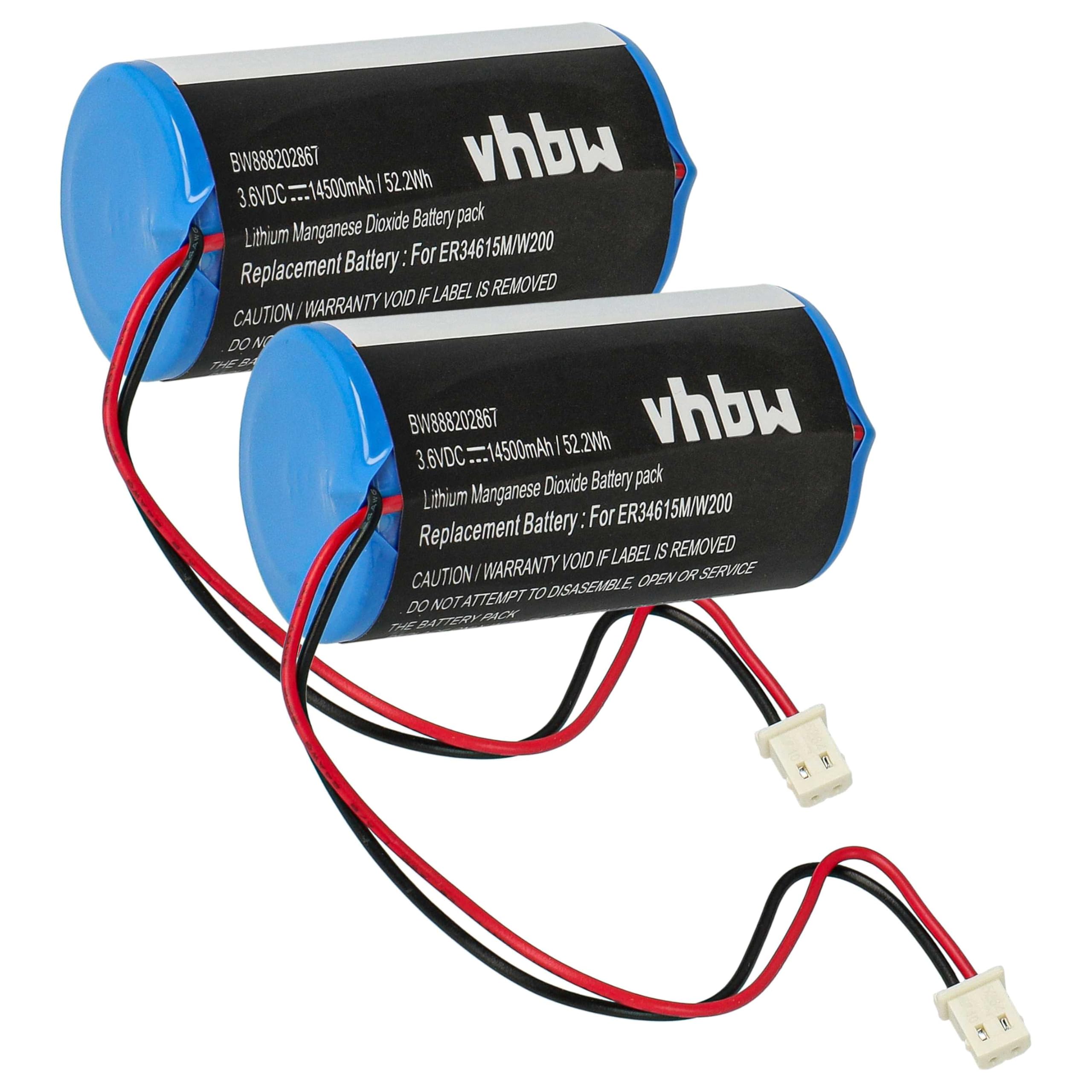 vhbw 2 x bateria zamienna do Visonic 0-9912-K, ER34615M, ER34615M/W200, 88030498 do instalacji alarmowej, systemu alarmowego (14500 mAh, 3,6 V, Li-SOCl2)