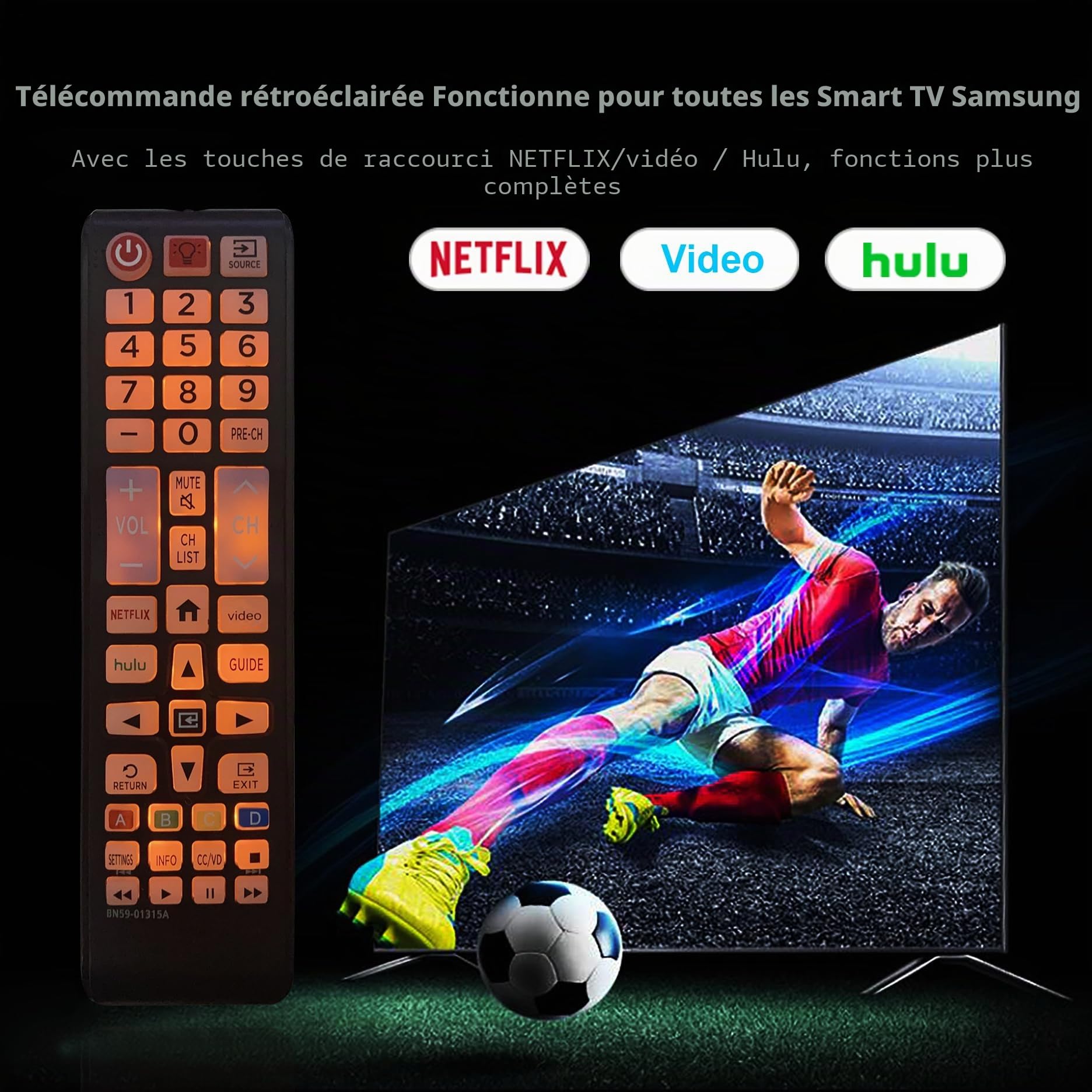 BN59-01315A Télécommande universelle rétroéclairée pour TV Samsung Samsung LCD LED HDTV 3D QLED OLED 4K 8K Smart TV