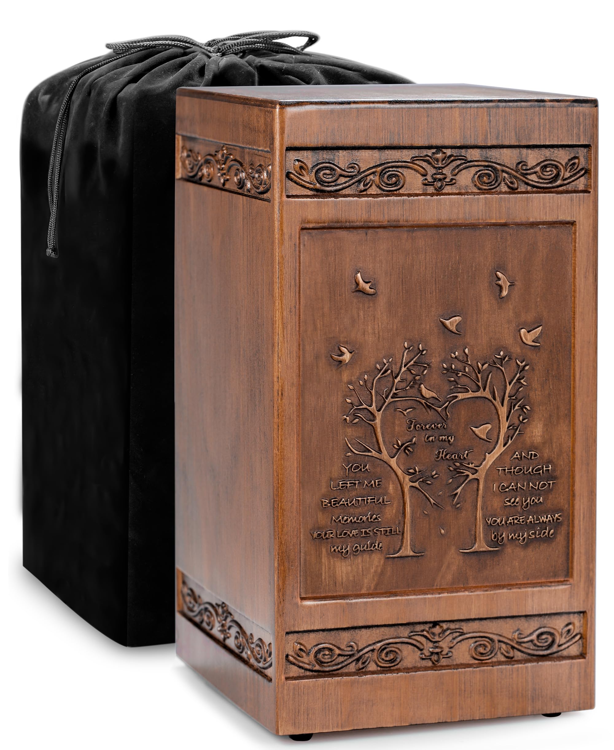 Gredstar Tree of Life Wood Urn for Ashes, Exquisitely Carved Adult Memorial Box