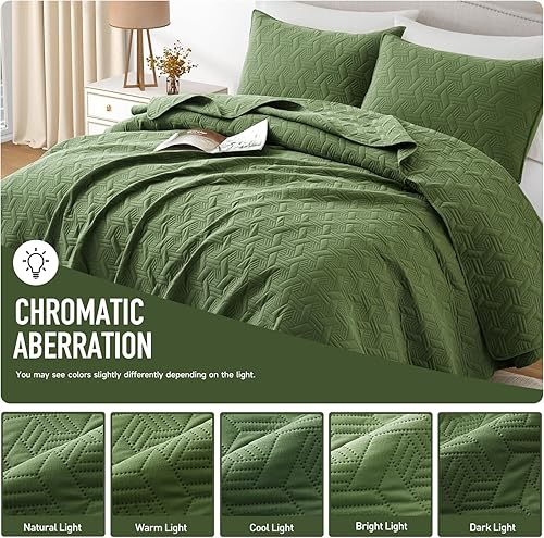 Miniatura 8 de Lavsiry Juego de ropa de cama tamaño King, color verde oliva, ligero para verano, colcha de microfibra suave para todas las estaciones, 3 piezas (1