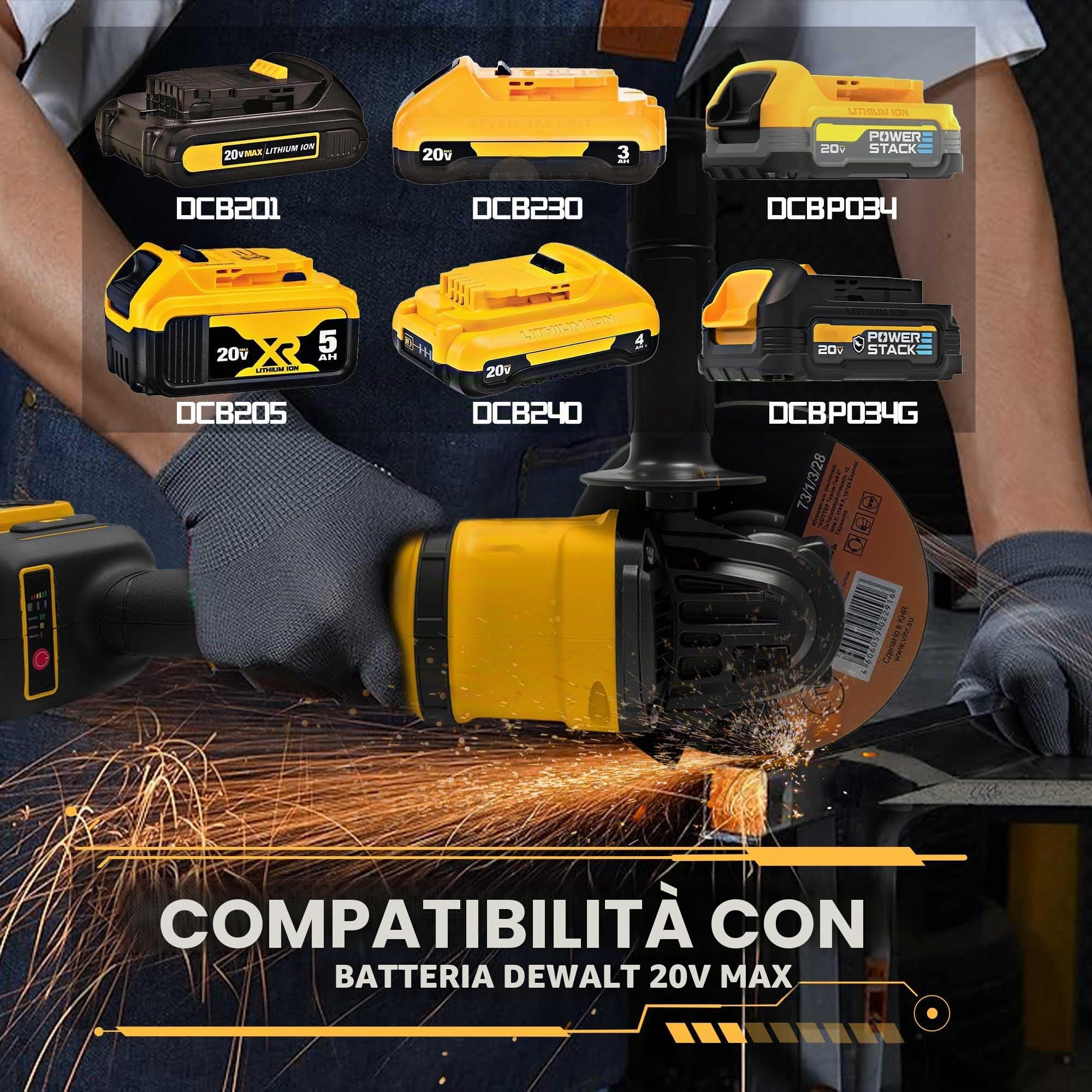 Smerigliatrice angolare a batteria da 125 mm per DE walt 20 V MAX, senza spazzole 8500 giri/min, compatta e professionale con 3 velocità variabili, ideale per tagliare, levigare e lucidare (senza