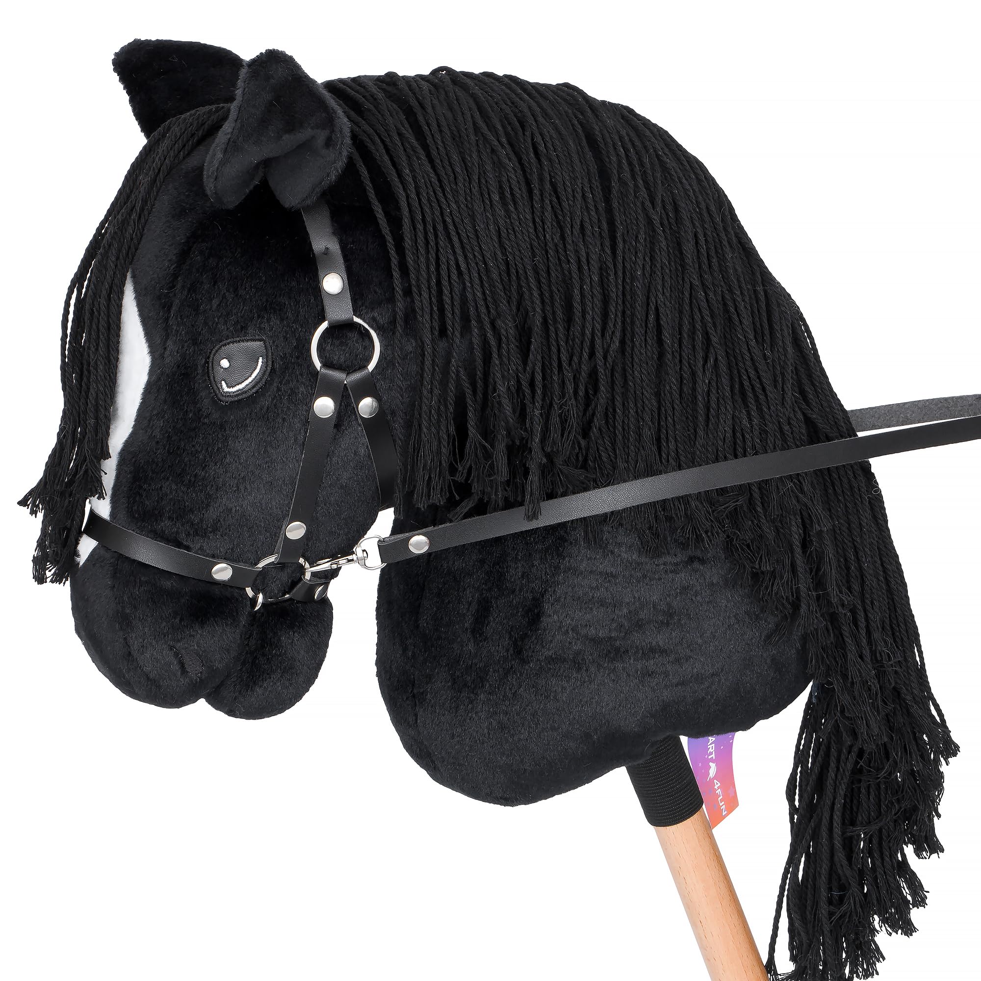 Start Hobby Horse – Cavallo con Bastone Realistico con Testa Morbida in Peluche e Lunga criniera da pettinare – Gioco Creativo e Attivo per Bambini, Regalo Perfetto (Benny (Nero) A3)
