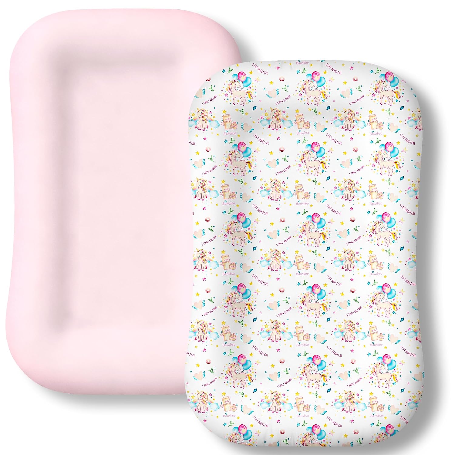 Baby Lounger Cover 2 Pack - Silky Soft Bamboo Viscose Infant Lounger Cover, Breathable & Moisture-Wicking Newborn Lounger Slipcover for Baby Boys Girls, Fits Azopesy& Most Loungers, Pink