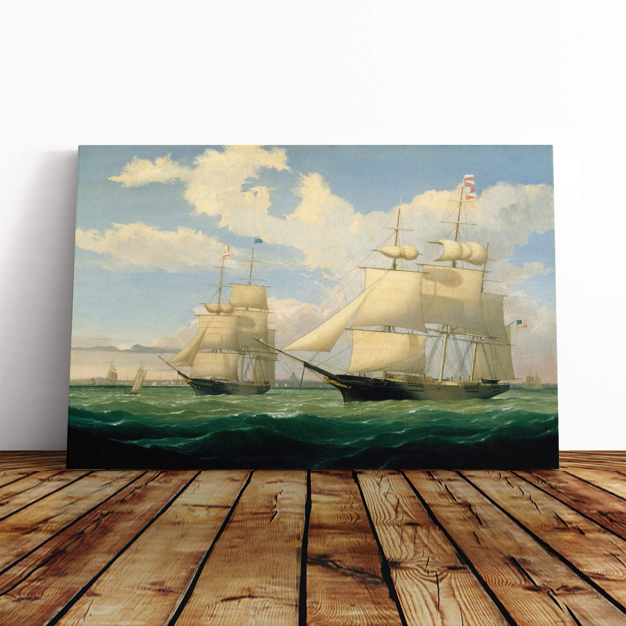 Fitz Hugh Lane Boston Harbour Canvas Print | Gallery Wrapped 30mm Frame Wall Art | 30x20 inches | Ready to Hang | Modern Seascape Picture | Living Room Bedroom Lounge Office