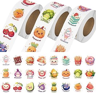 3 Rolls Cute Food Stickers for Toddlers 2-4, 24 Designs Fruit/Vegetable/...