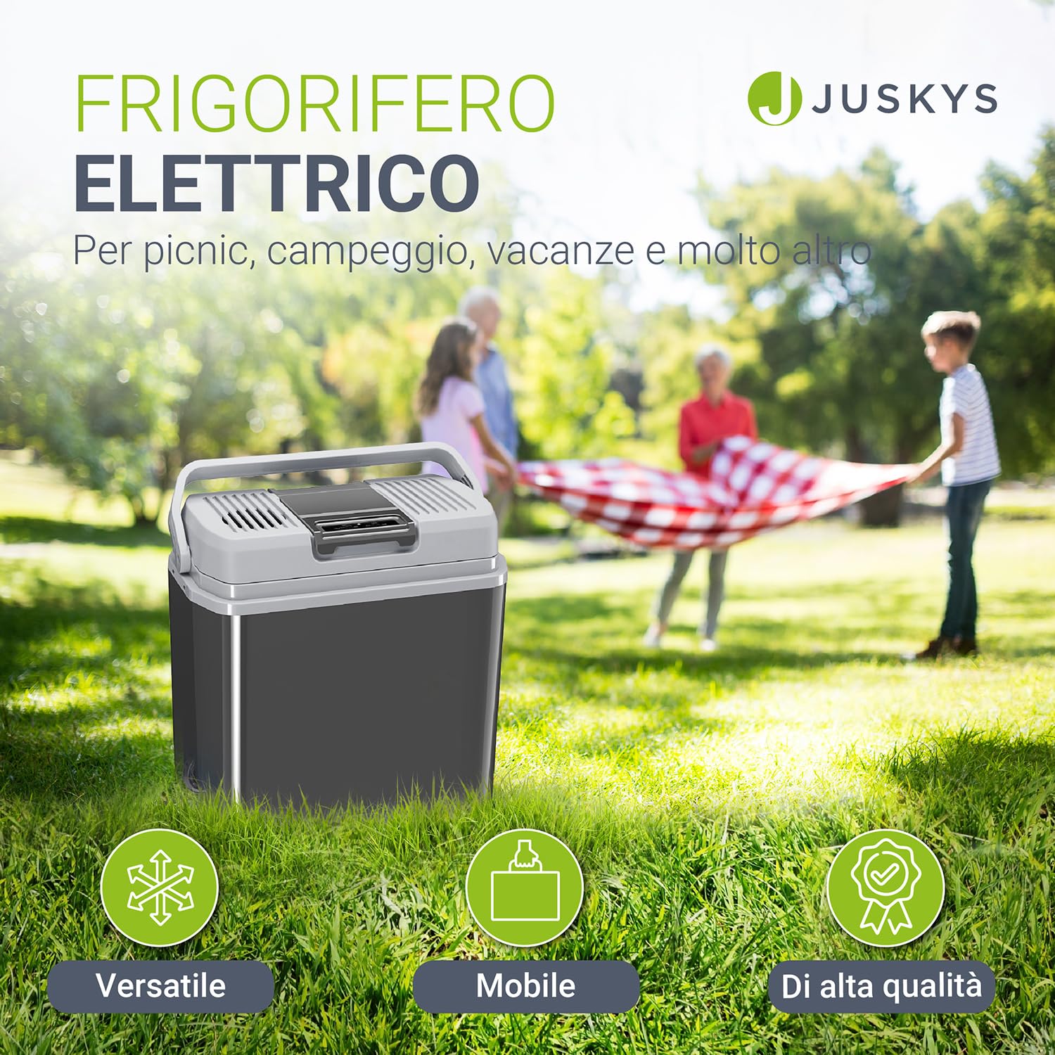 Juskys Frigorifero elettrico 12 V / 230 V per auto, camion, camper, campeggio, barca, outdoor – Mini frigo freddo & caldo – box termoelettrico