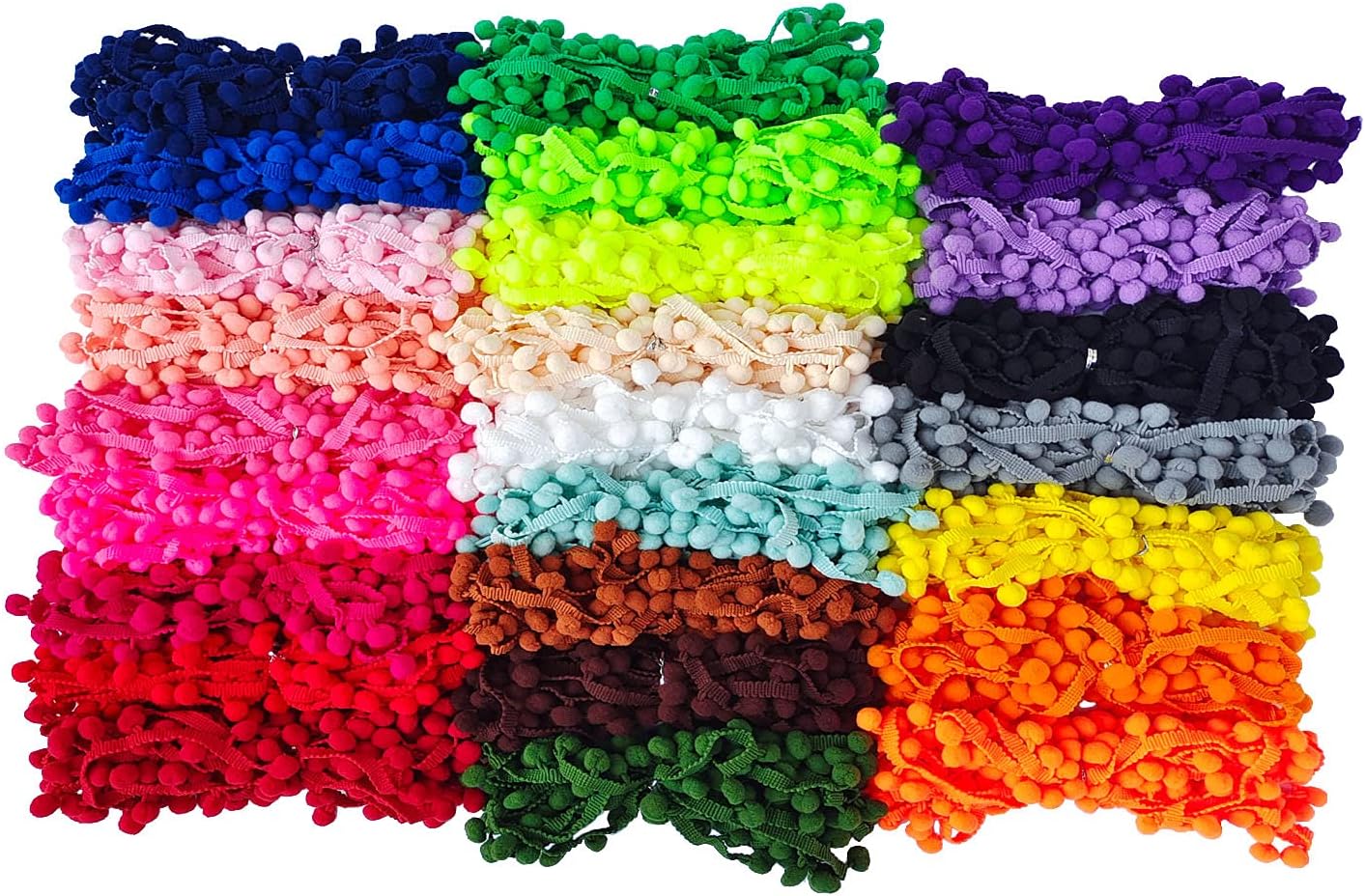 Pom Pom Trim 25 Yards 25 Colors 12 mm Pom Pom Ball Fringe Trim Ribbon for Sewing Accessory Decoration DIY Crafts (Mixed Color 3)