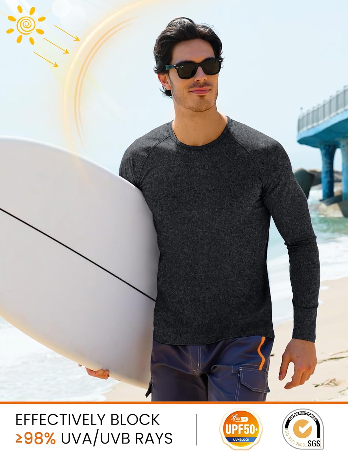 MAGCOMSEN Men's Long Sleeve Shirt Quick Dry UPF 50+ Sun Protection Lightweight T-Shirt Athletic Workout Fishing Tee - Image 3