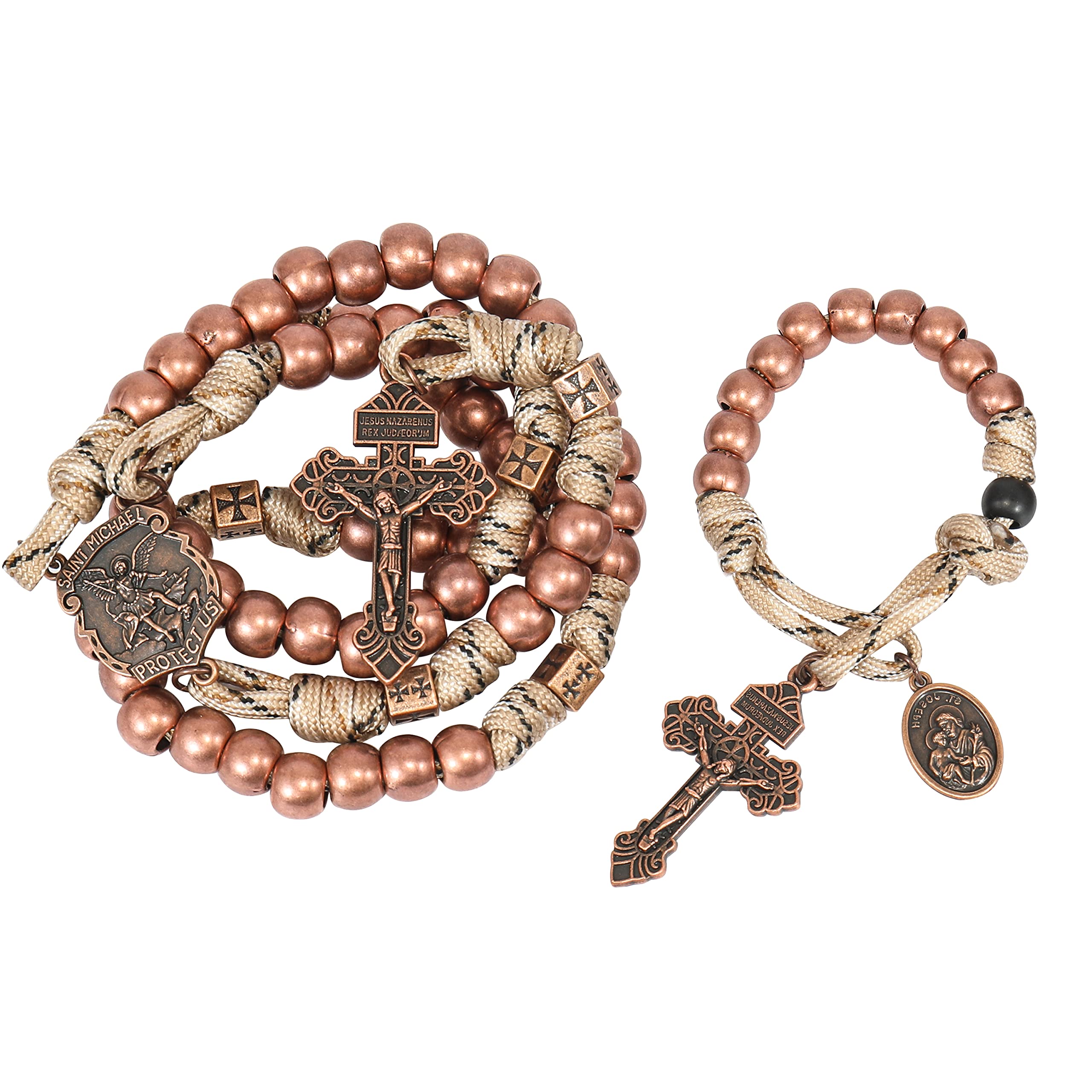 Nazareth StoreNazareth Store Paracord Rosaries Set Alloy Beads Rugged Rosary Necklace and One Decade Rosary Strong and Heavy Corded with St.Michael, St. Joseph Pray for Us Medal with Pardon Crucifix