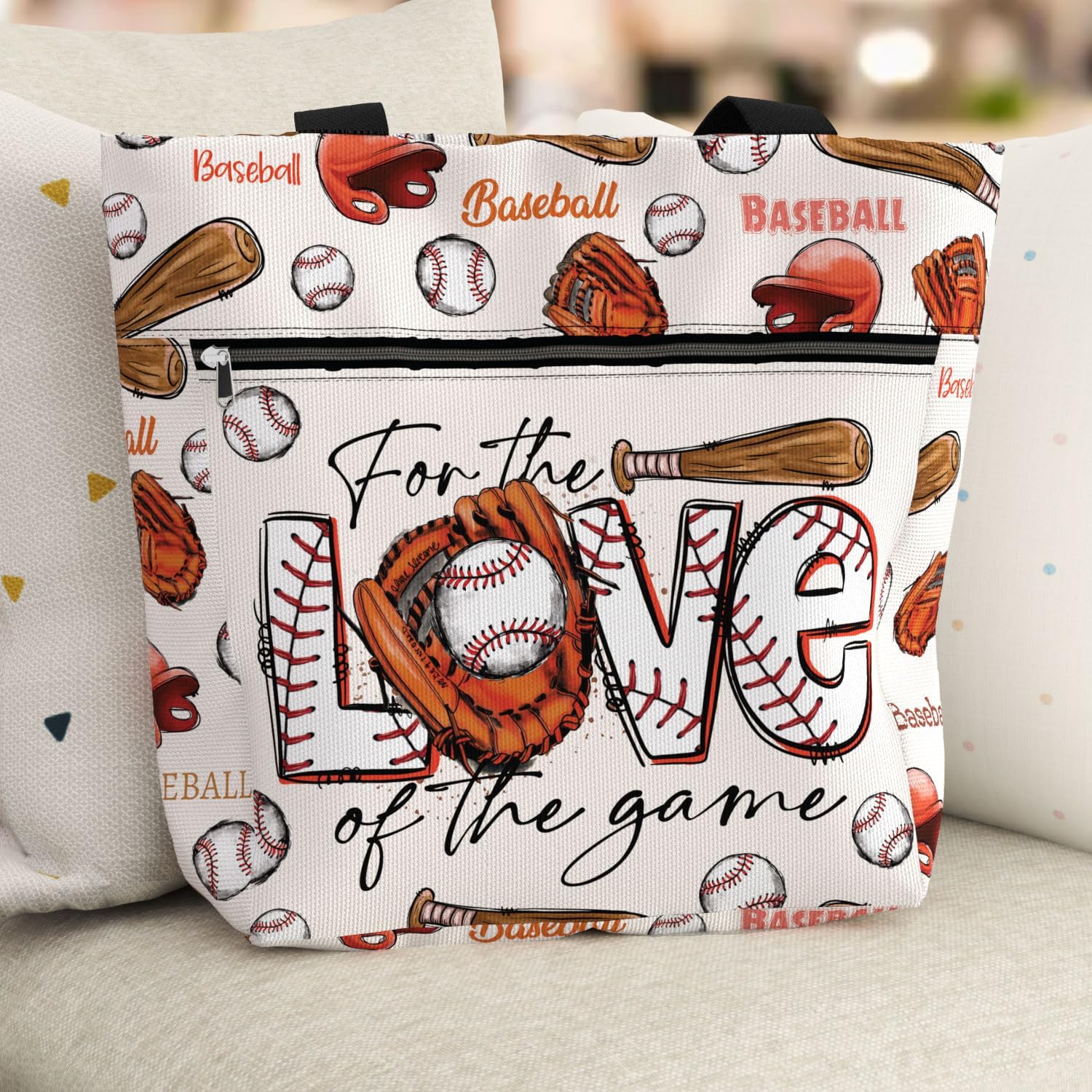 84hoods Waterproof Tote Bag with Pockets and Zipper for Work. Gift for Baseball Players and Lovers. Shoulder Bag for Women.