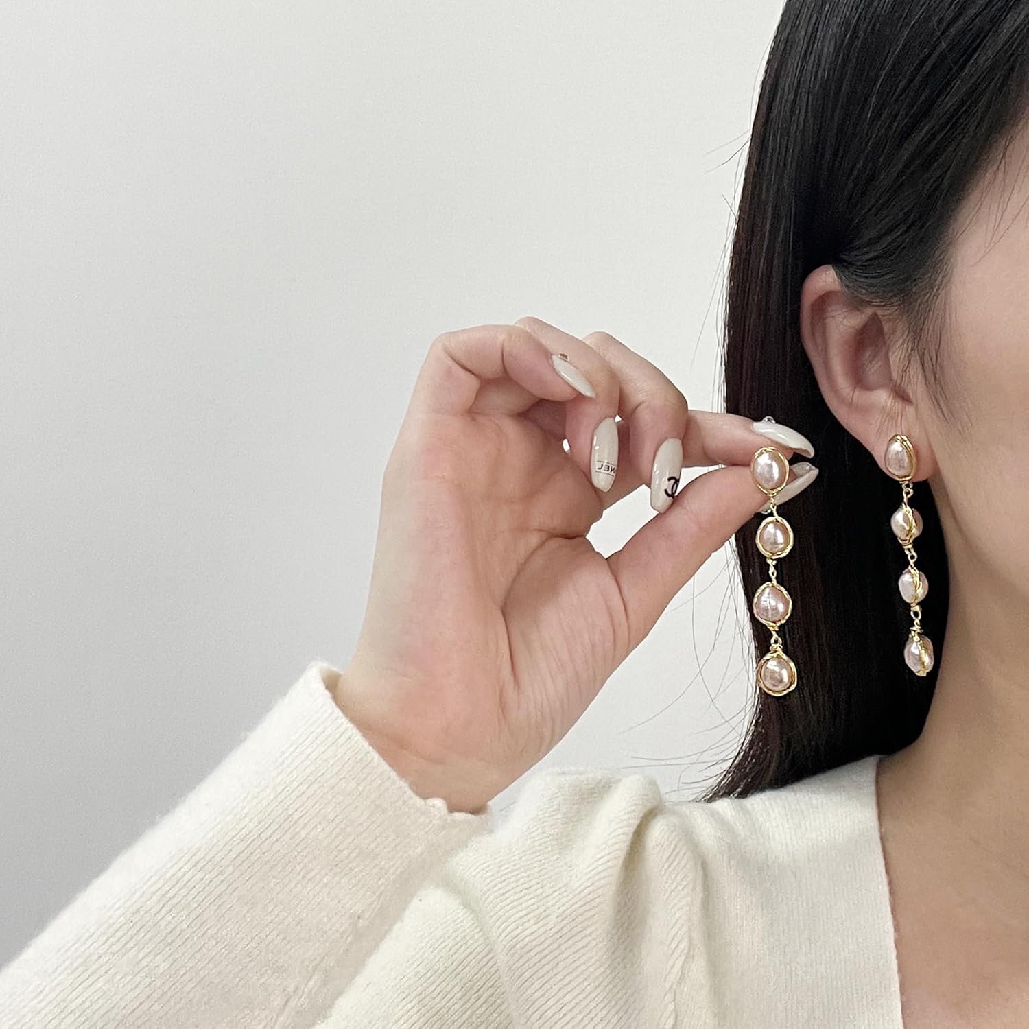 14K Gold Plated Freshwater Cultured Baroque Pearl Dangling Drop Earrings for Women Trendy - Image 2