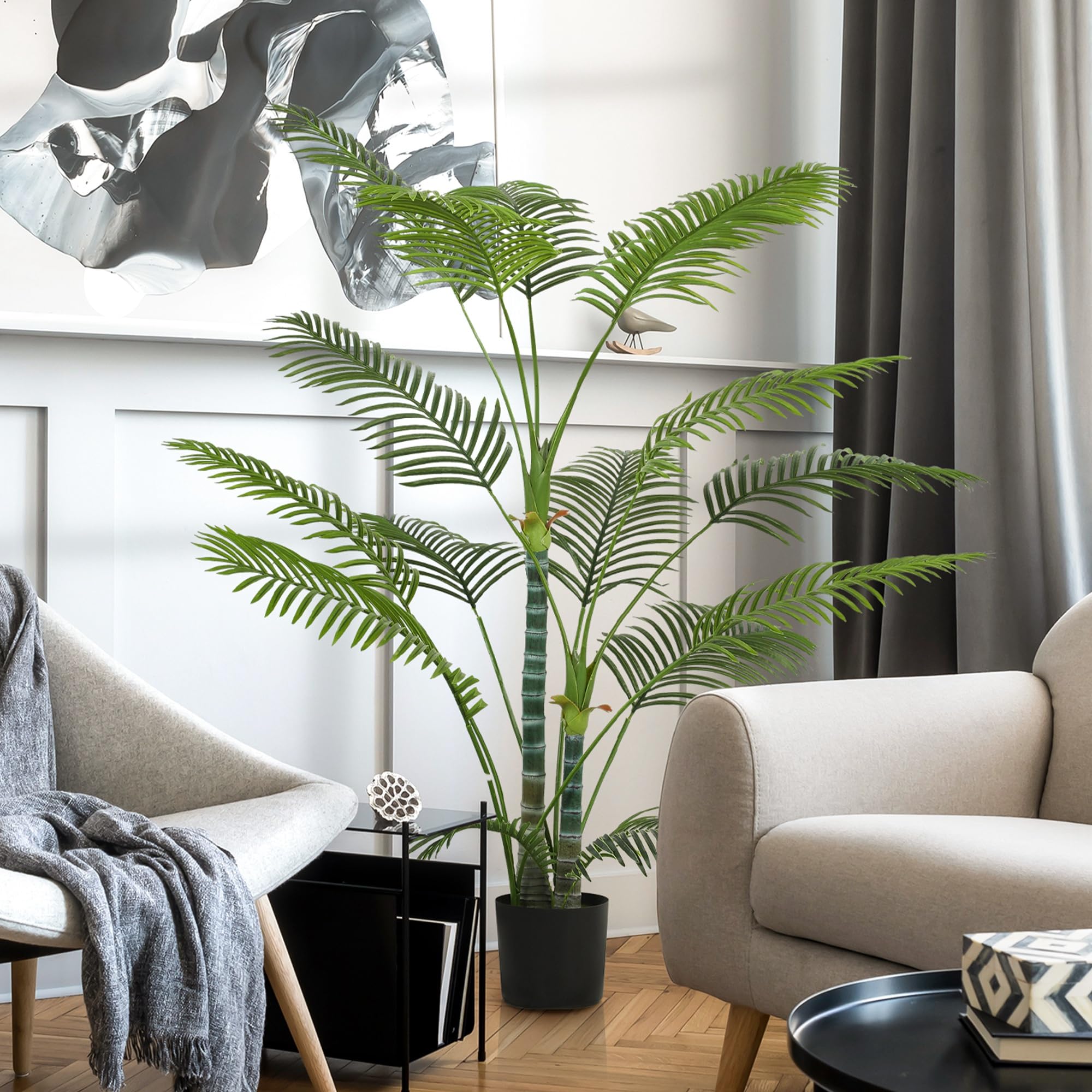 HOMCOM Planta Artificial Decorativa de 170 cm Palmera Artificial con Maceta y Hojas para Salón Oficina Hogar Interior Verde