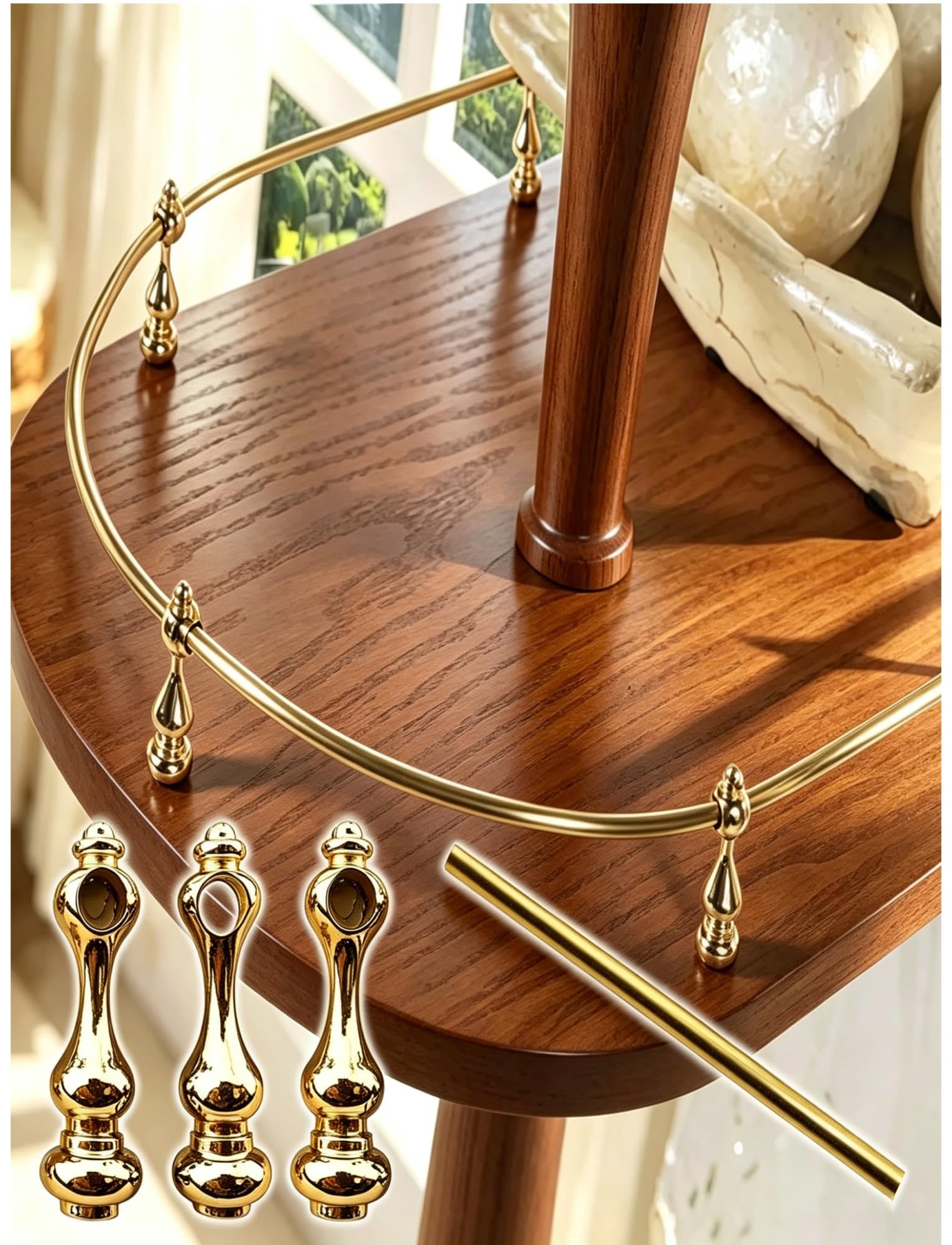 MRVAKDYDI Long Floating Shelf Railing Rod, Aluminum Kitchen Cabinet Guard Rail Gold 8-38 inch Bookcase Organizer(36"/91cm)