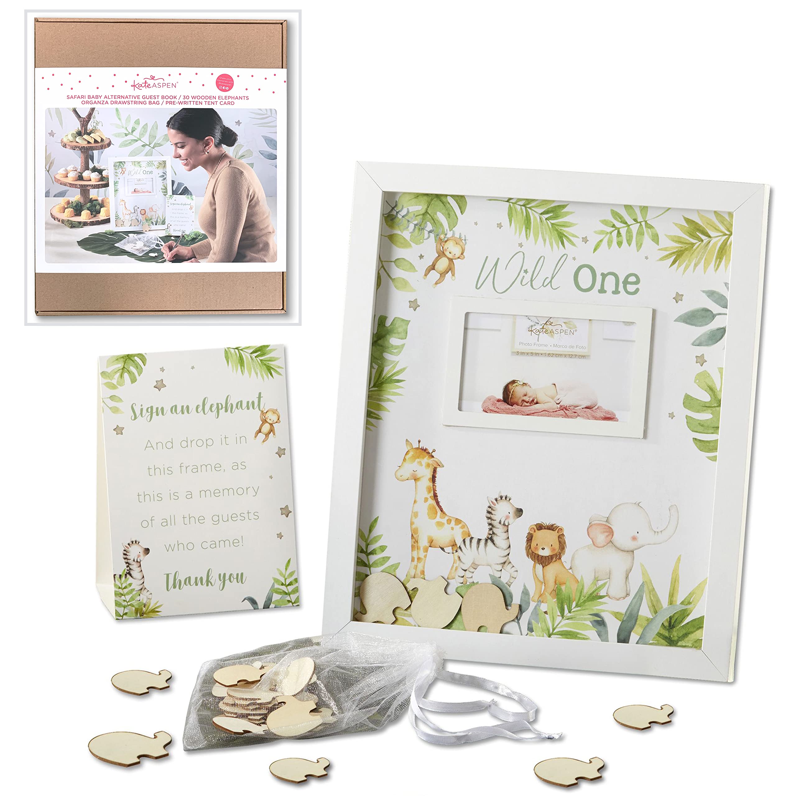 Kate Aspen Safari Baby Shower Guest Book Alternative - Jungle Animal Shadow Box Decoration &amp; Nursery Décor