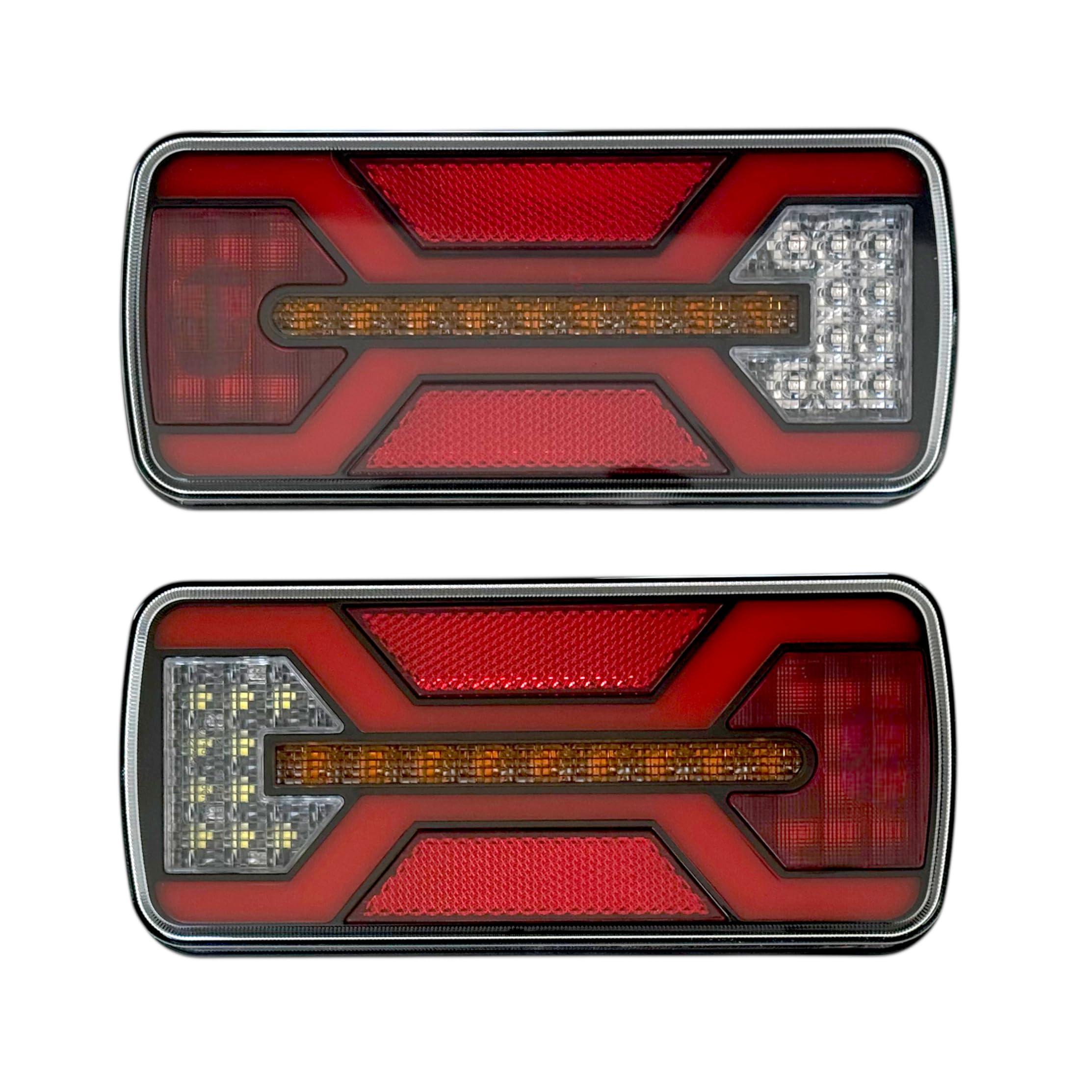 2x Neon-LED Rückleuchte 5/6 Funktionen 12V 24V LKW Anhänger Wohnwagen IP67 E9 – Kabel oder Bajonett mit Smart Load (3. 6 Funktionen – Kabel ca. 240 mm)